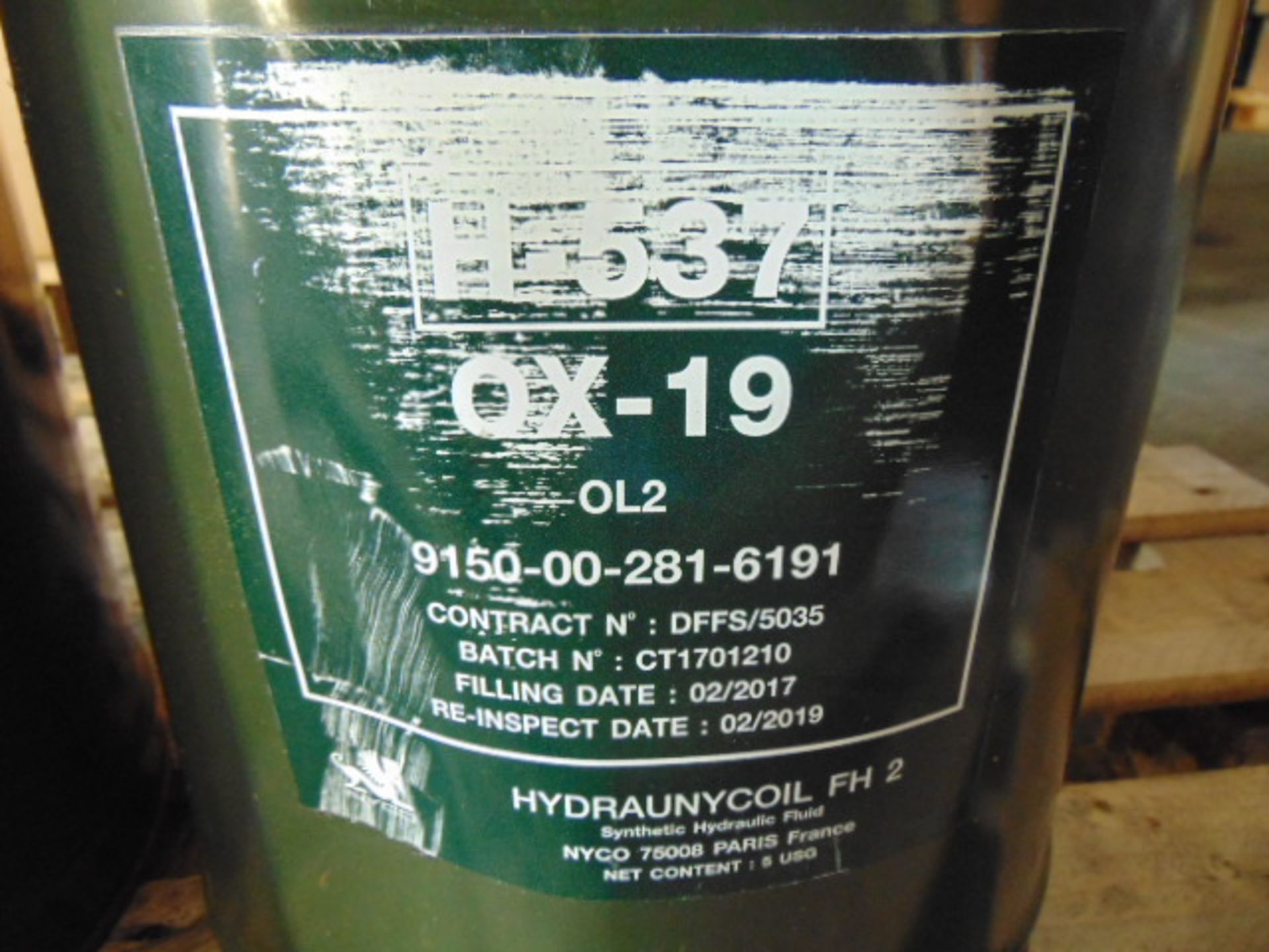 2 x Unissued 5USG Cans of H537 OX-19 Hydraunycoil Fire Resistant Hydraulic Fluid - Bild 3 aus 4