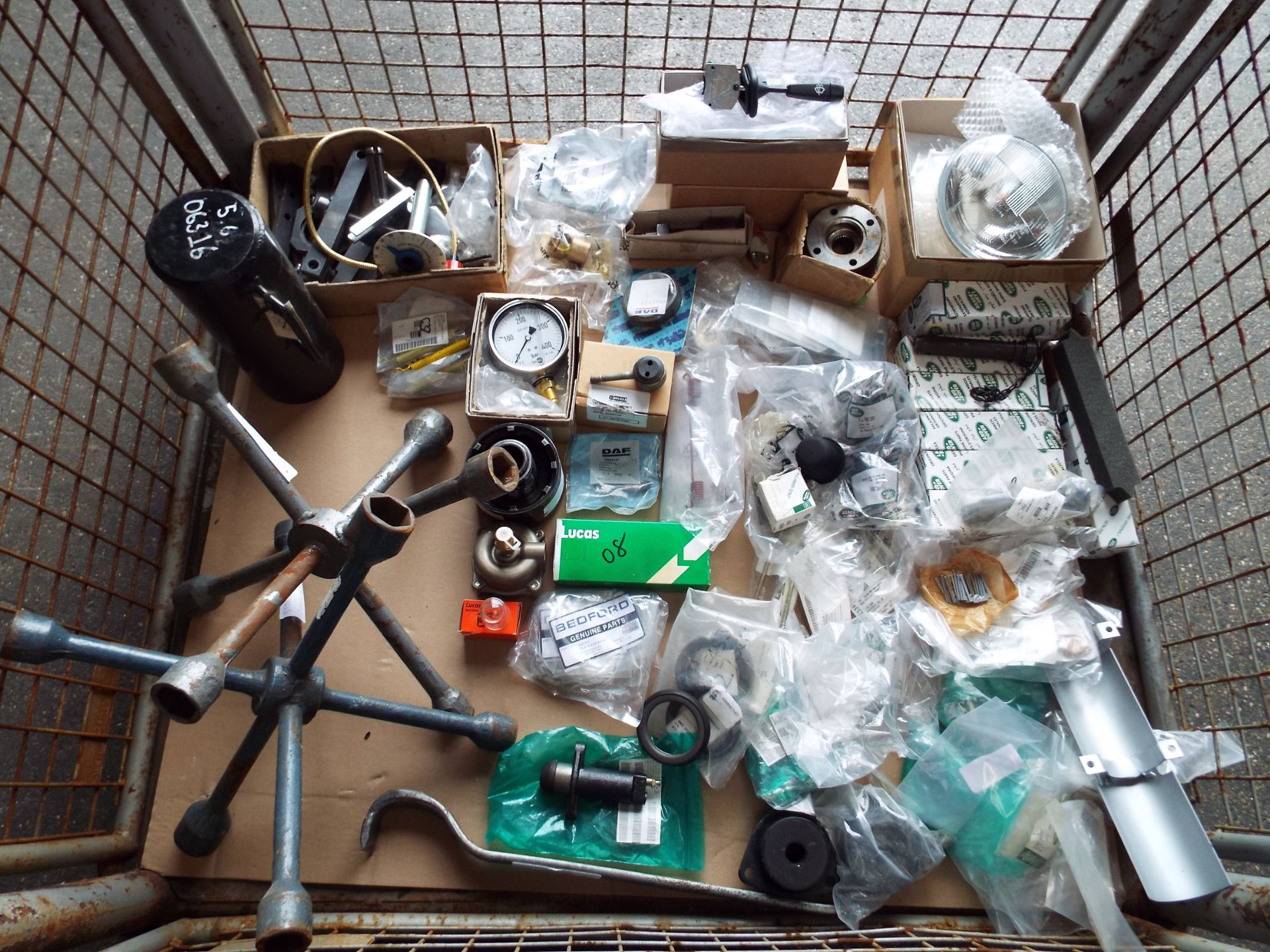 Mixed Stillage of Tools, Land Rover and Truck Parts inc Spanners, Pins, Switches, Cylinders etc