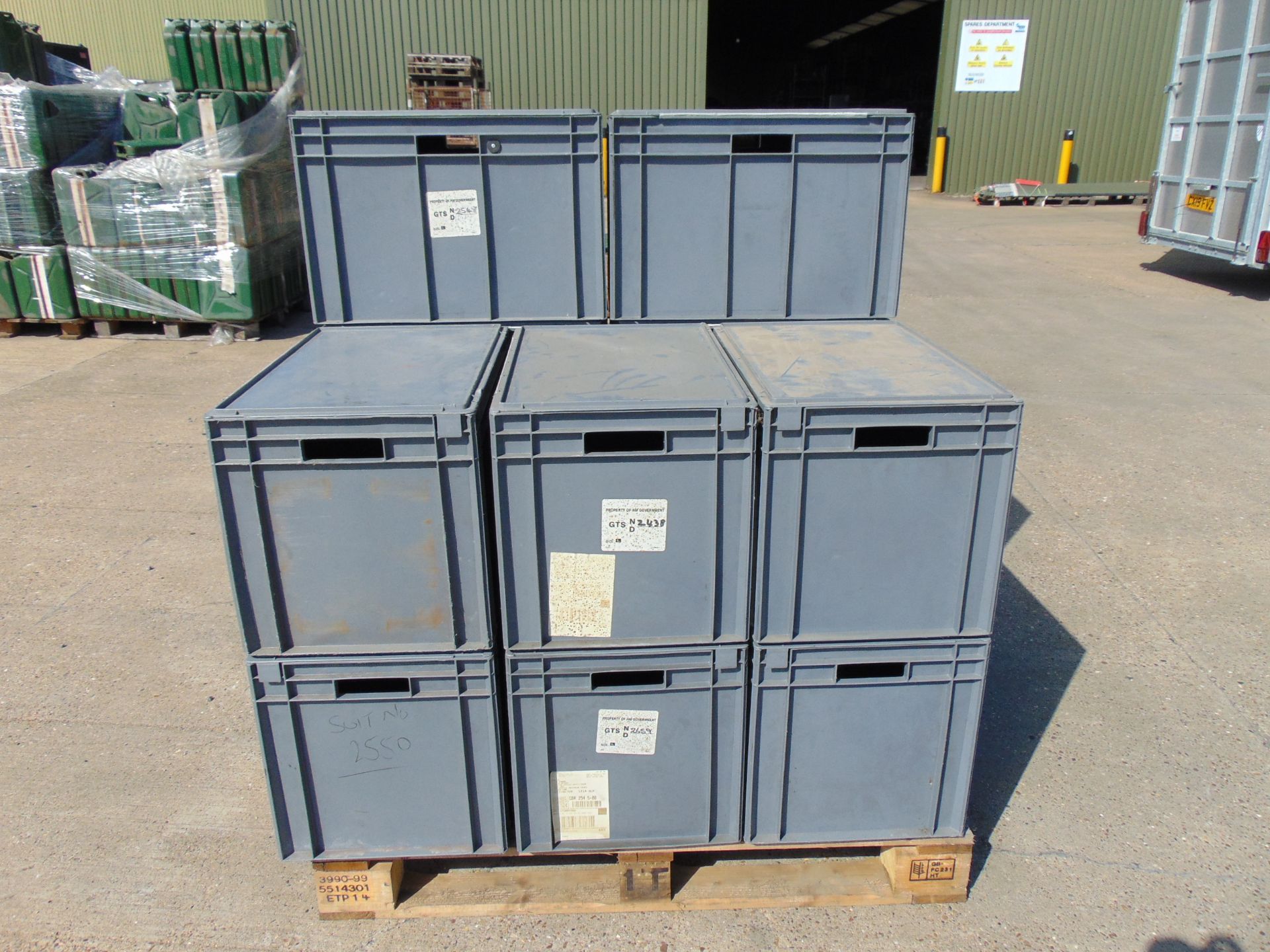 12 x Standard MoD Stackable Storage Boxes c/w Lids