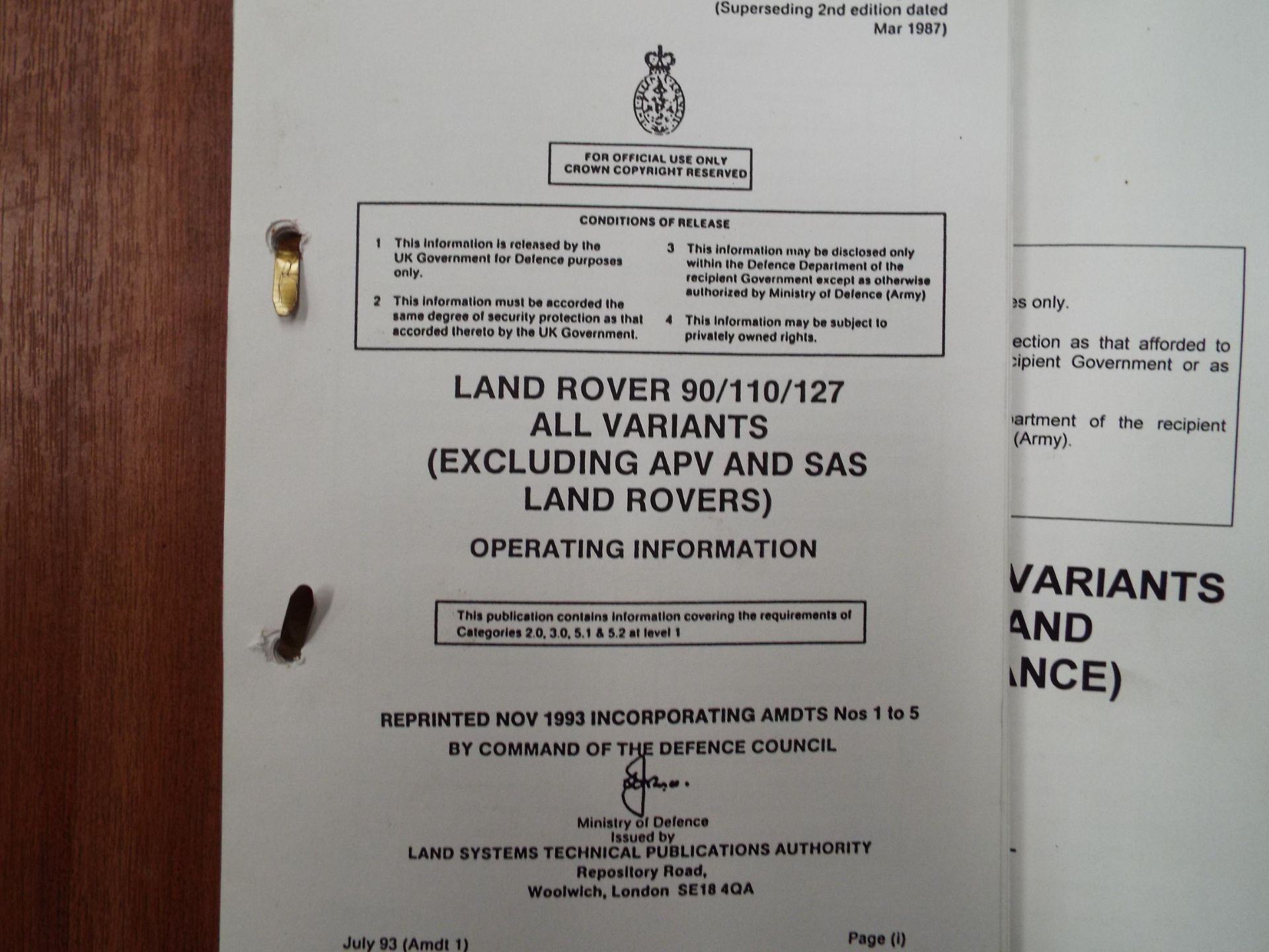 Extremely Rare Military Land Rover 90/110/127 Operating Manual with Maintenance Schedule - Image 2 of 8