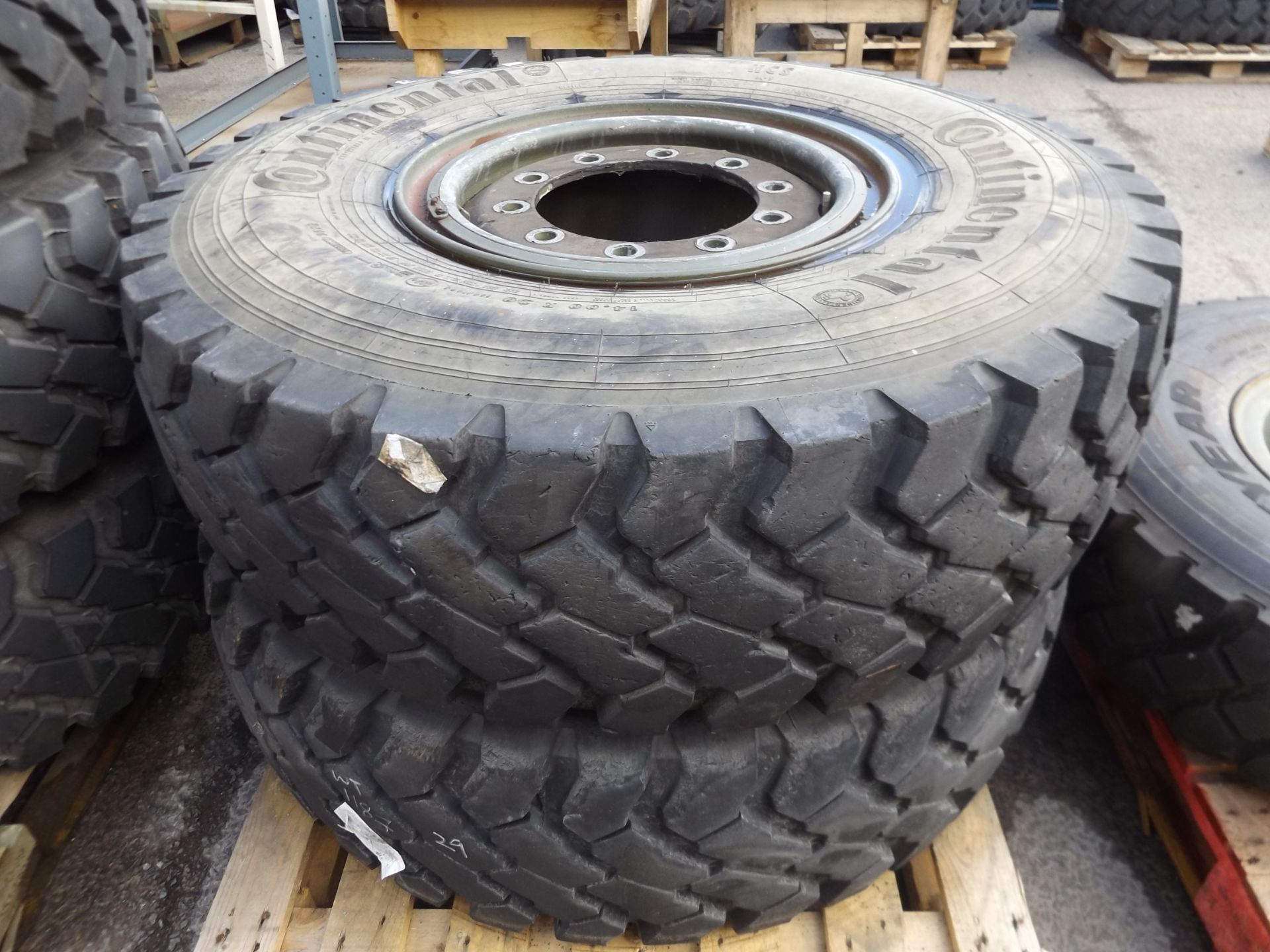 2 x Continental 14.00 R20 Tyres Complete With 10 Stud Rims and Run Flat Assys
