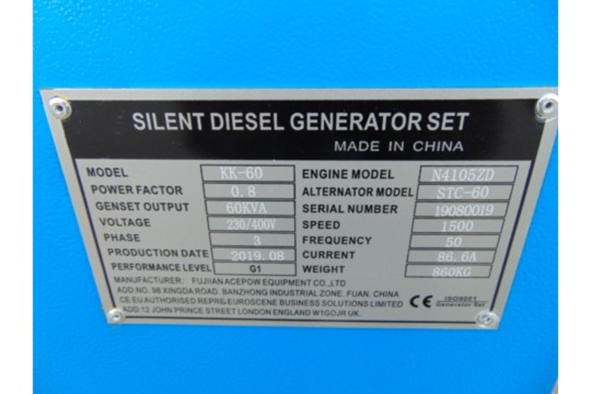 UNISSUED 60 KVA 3 Phase Silent Diesel Generator Set - Image 14 of 15