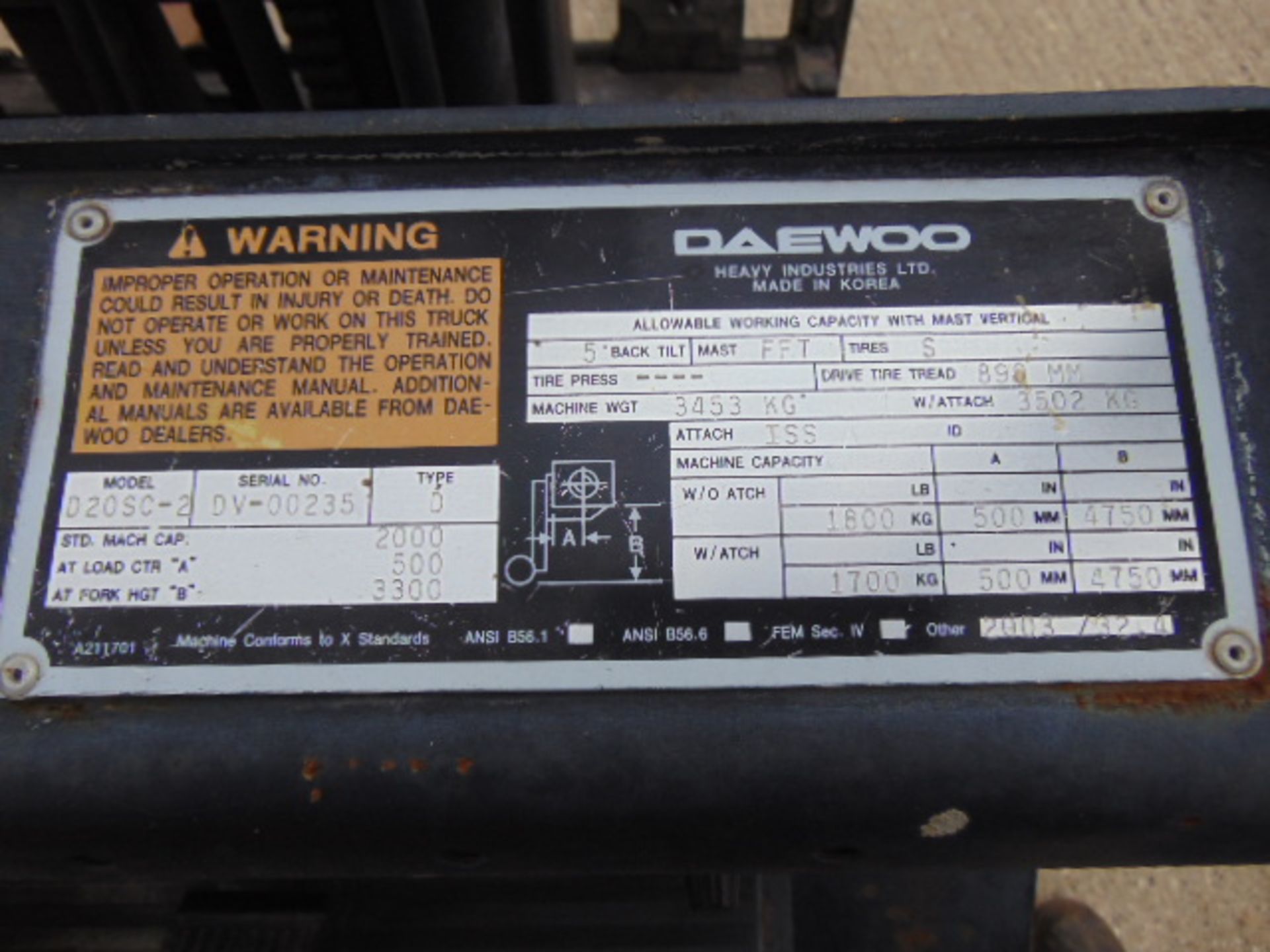 Daewoo D20SC-2 Counter Balance Diesel Forklift - Bild 14 aus 18