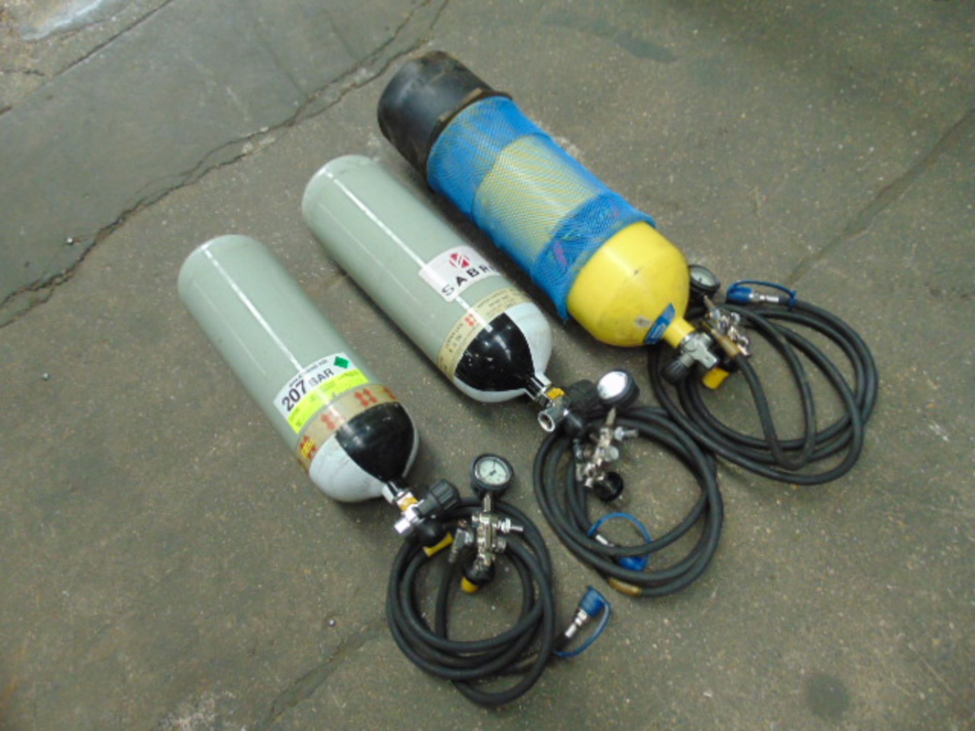 3 x Compressed Air Cylinders with Valves etc