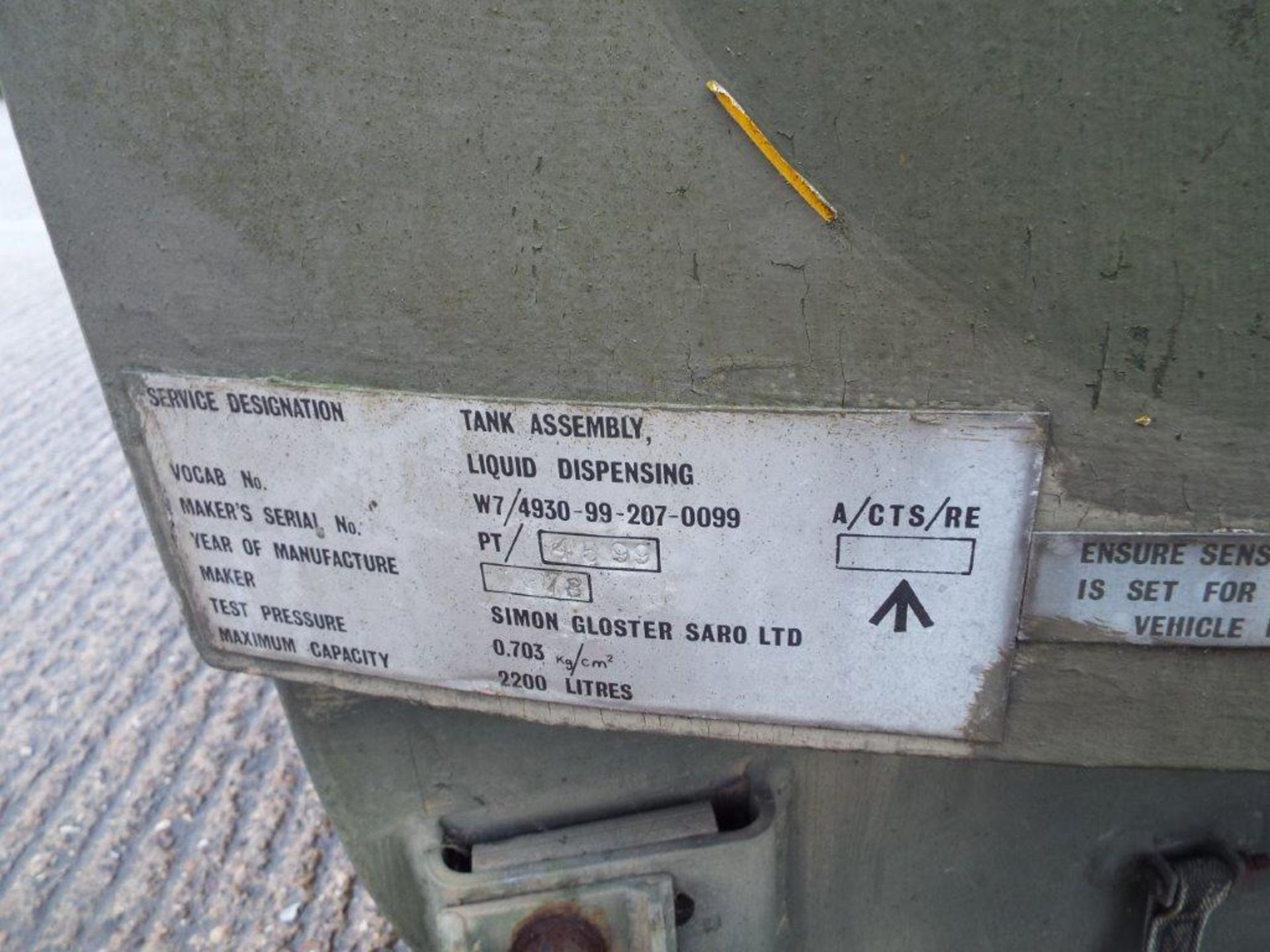 Gloster Saro 2,200Ltr Aluminium Fuel/Fluid Distribution Tank - Image 6 of 8