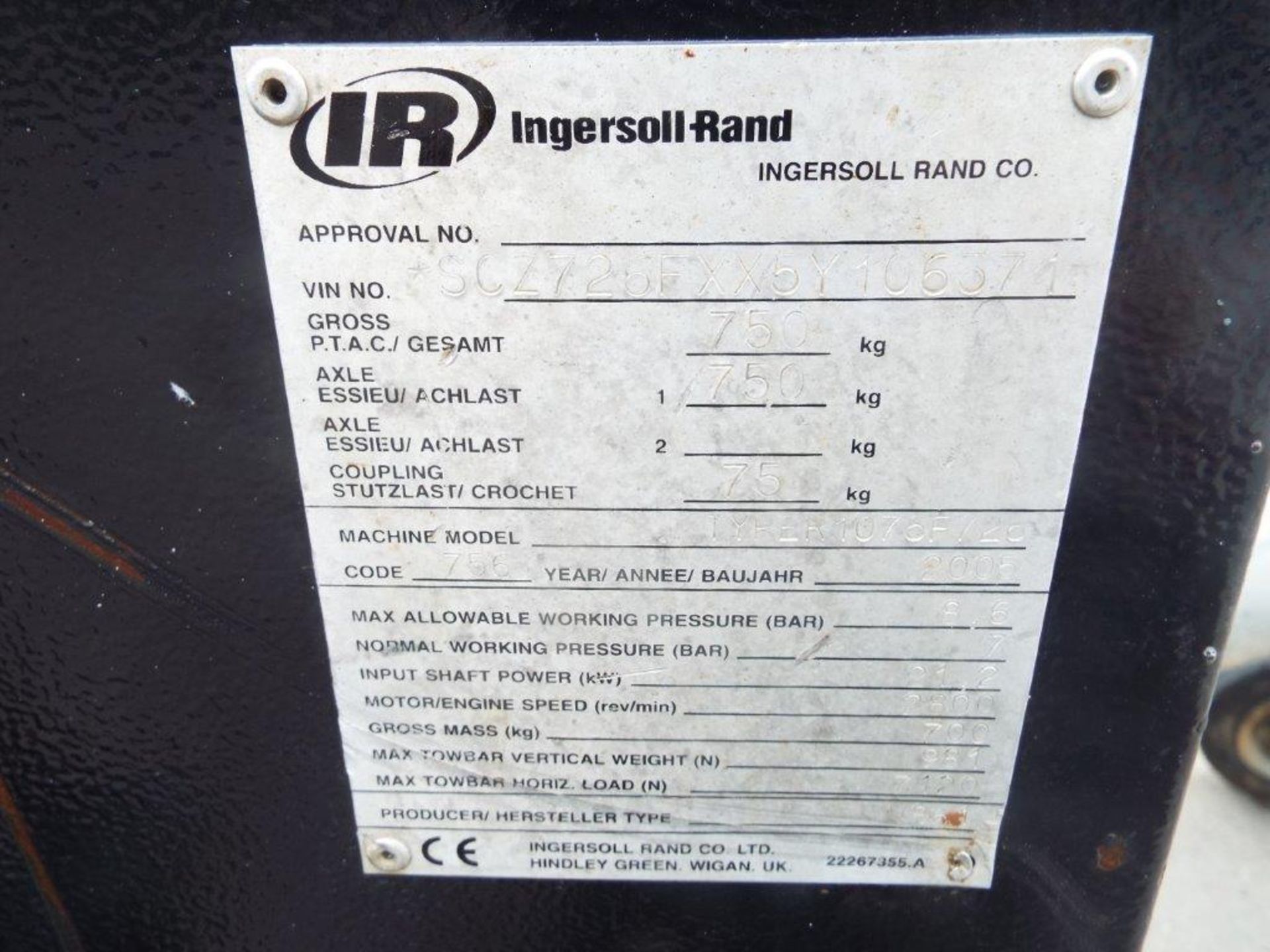 Ingersoll Rand 7/26 7 Bar Twin Tool Mobile Air Compressor - Image 13 of 18