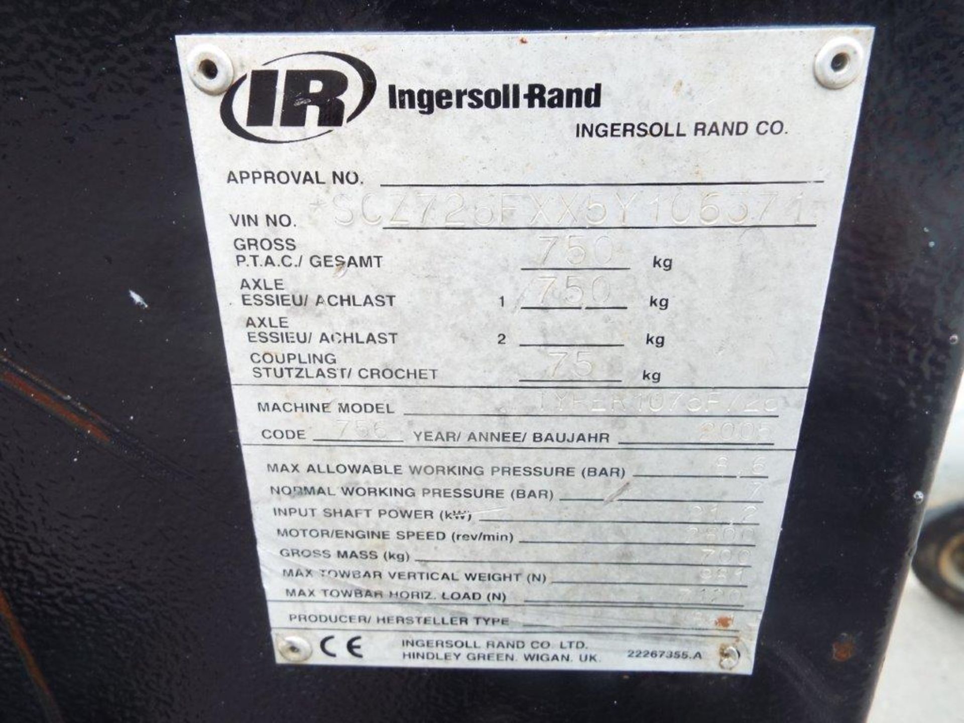 Ingersoll Rand 7/26 7 Bar Twin Tool Mobile Air Compressor - Bild 13 aus 18