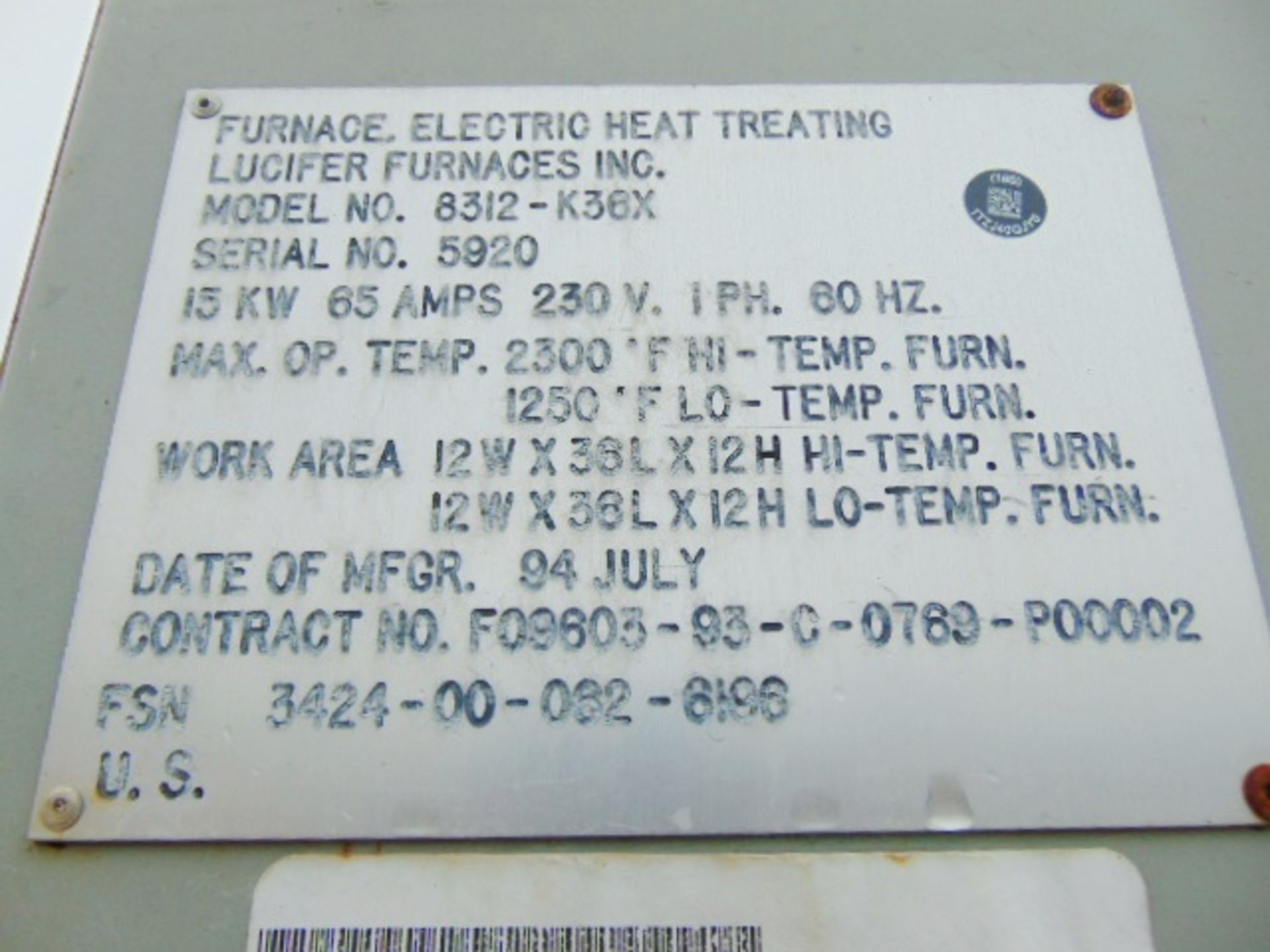 Lucifer 8312-K36X Dual Chamber Heat Treatment Furnace - Image 19 of 21