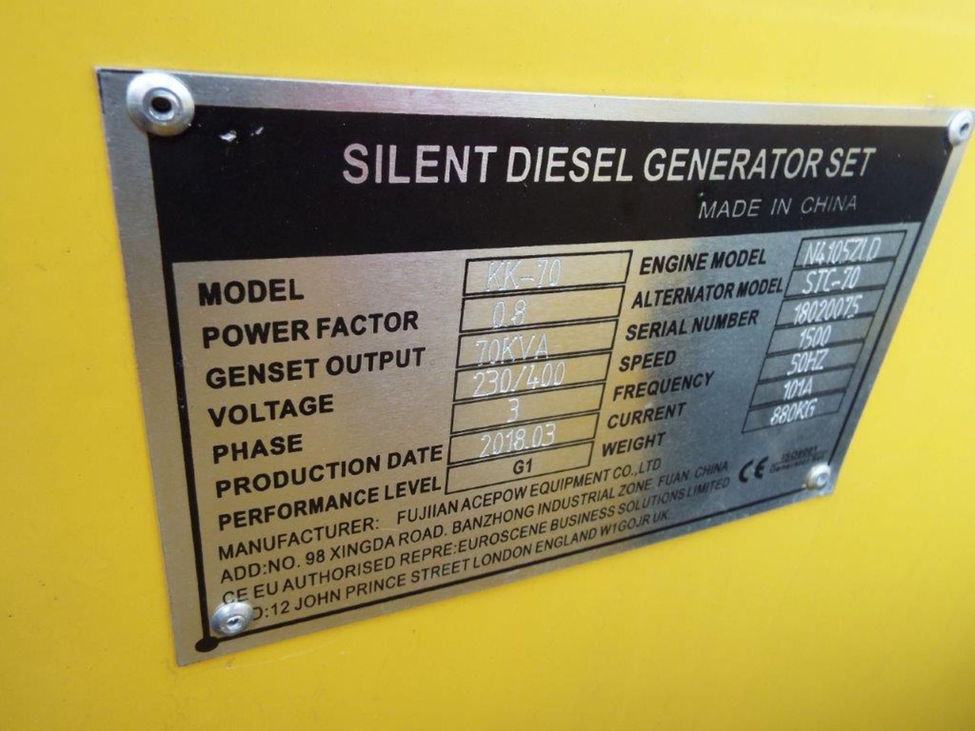 UNISSUED WITH TEST HOURS ONLY 70 KVA 3 Phase Silent Diesel Generator Set - Image 15 of 16