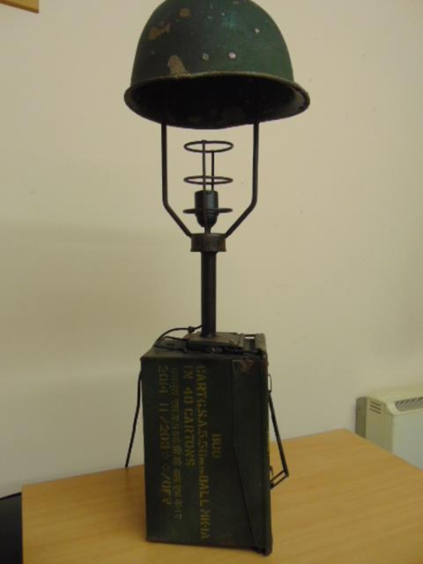 World War II Style Army Helmet and Ammo Can Lamp