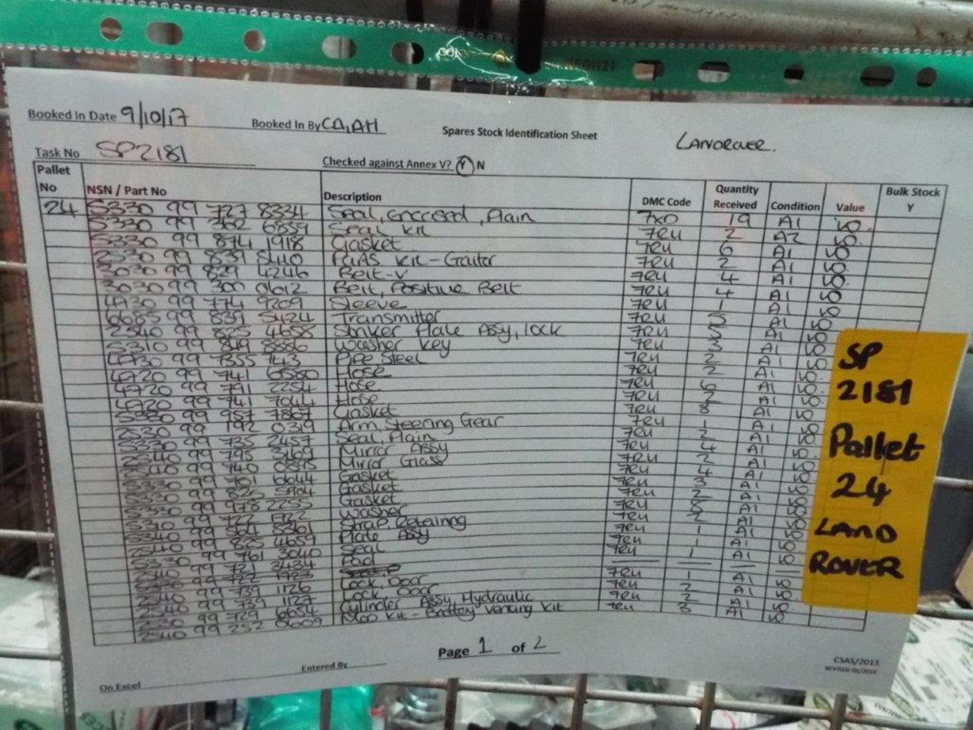 Mixed Stillage of Land Rover Parts inc Mirrors, Brake Pads, Door Locks, Seat Cushion etc - Image 10 of 12