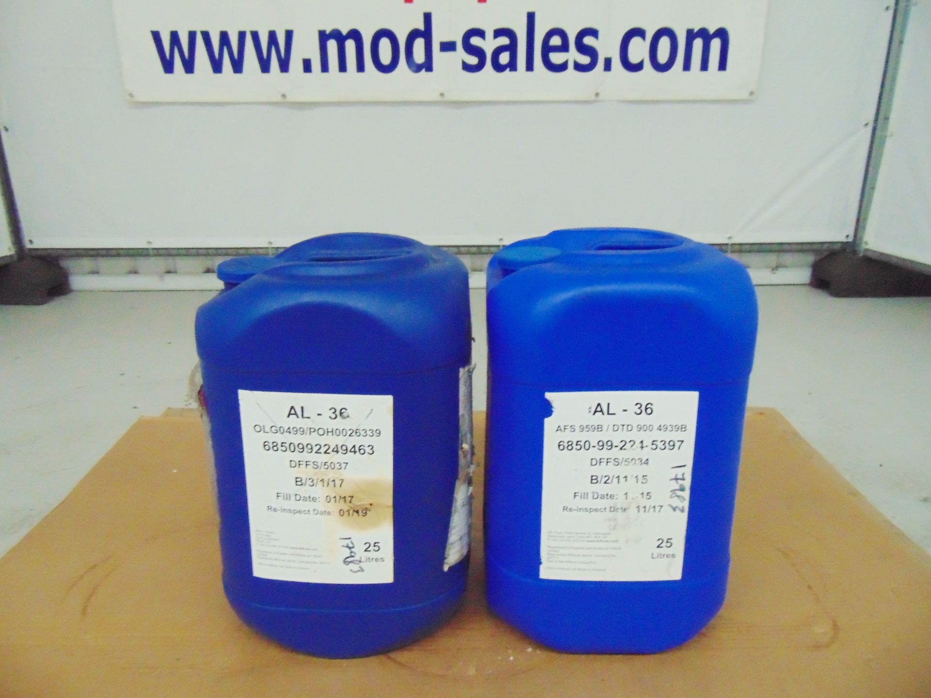 2 x Unissued 25L Tubs of Kilfrost AL-36 Aircraft Windscreen Washer & De-Icer