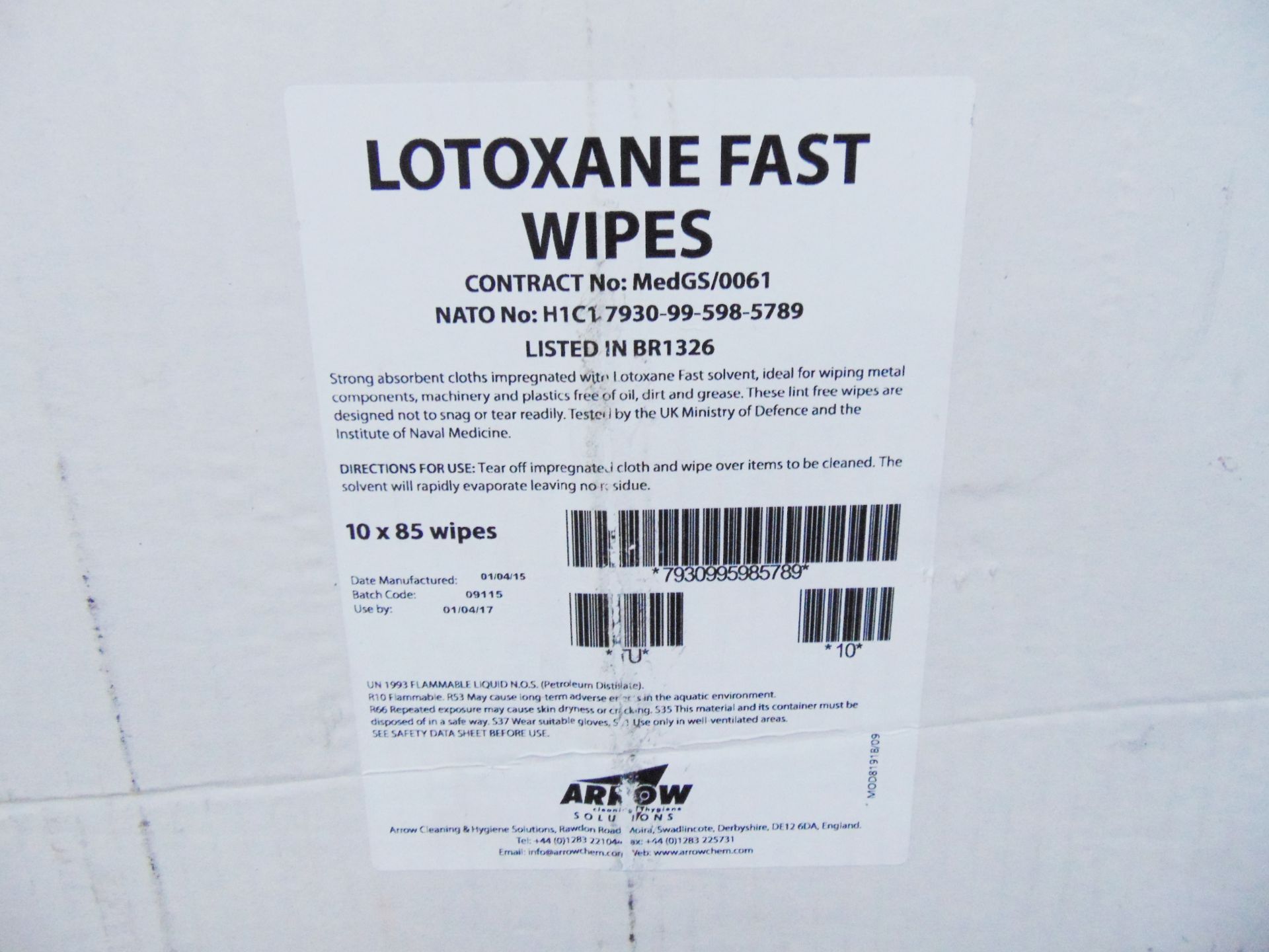 20 x Unissued Arrow Lotoxane Fast Lint Free Degreaser 85 Wipe Tubs - Image 4 of 4