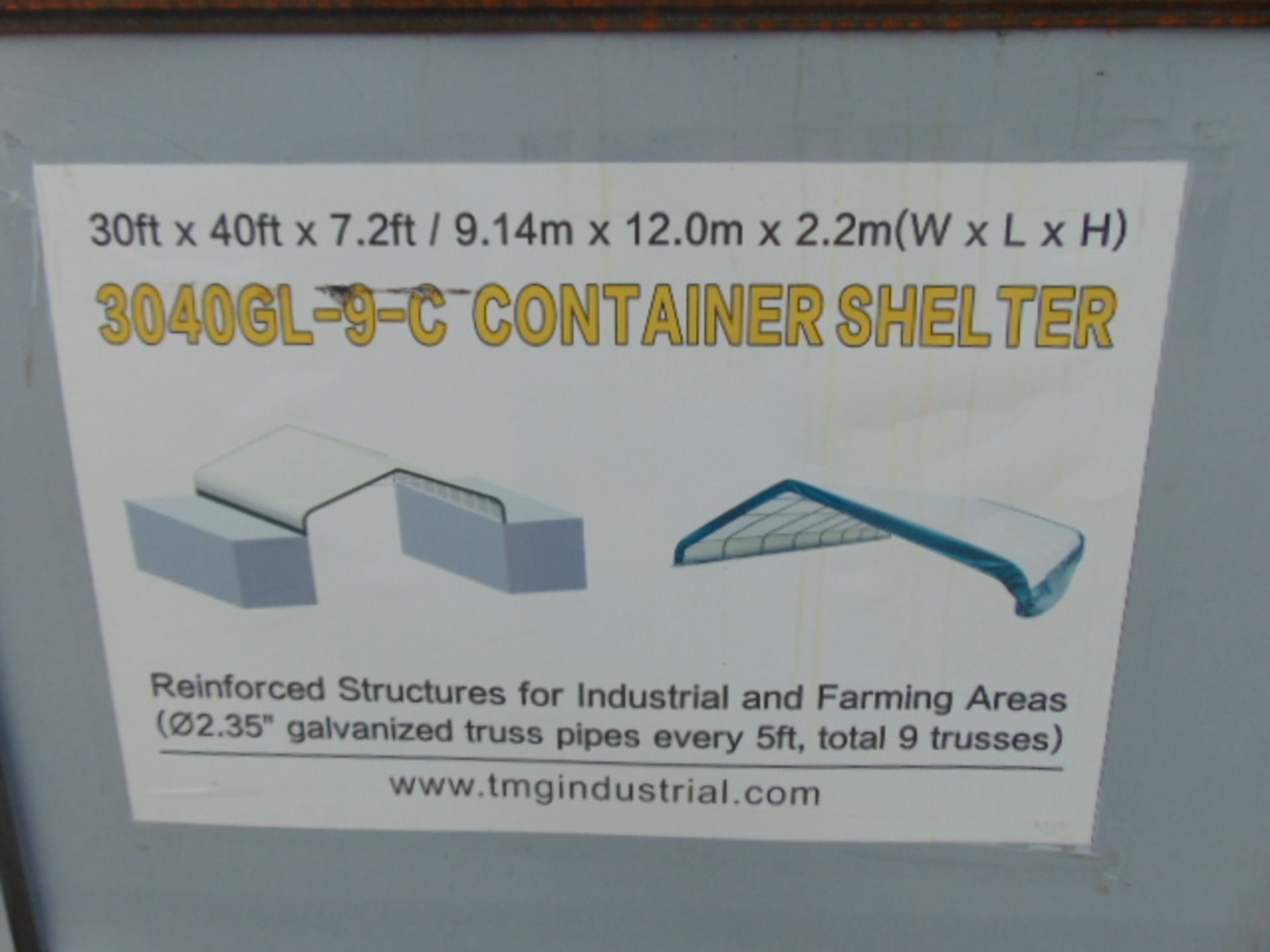 Container Shelter 30'W x 40'L x 7.2' H P/No 3040GL-9-C - Image 2 of 6