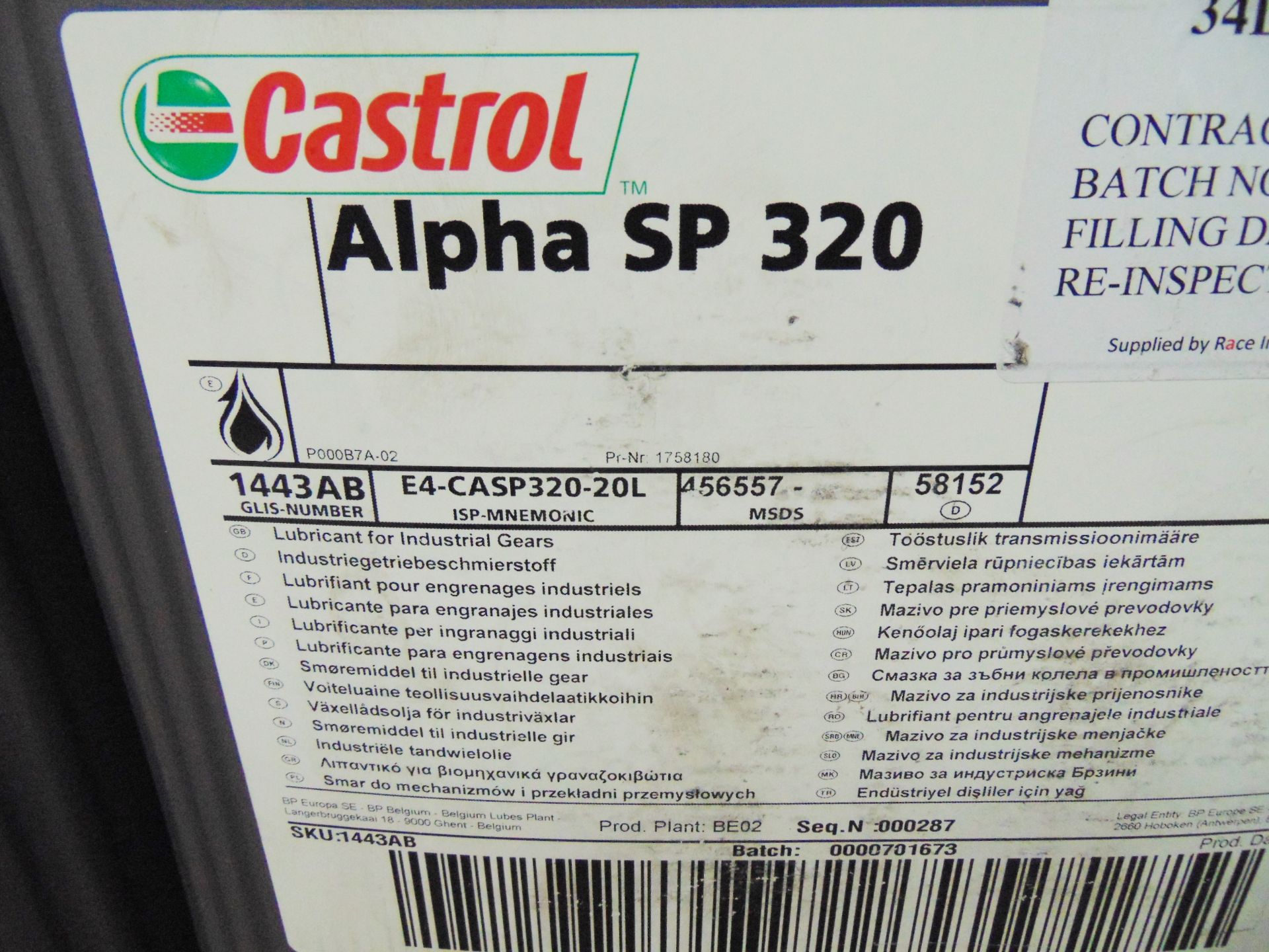 4 x Unissued Tubs of Castrol Alpha SP 320 20L Industrial Gear Oil - Image 3 of 4