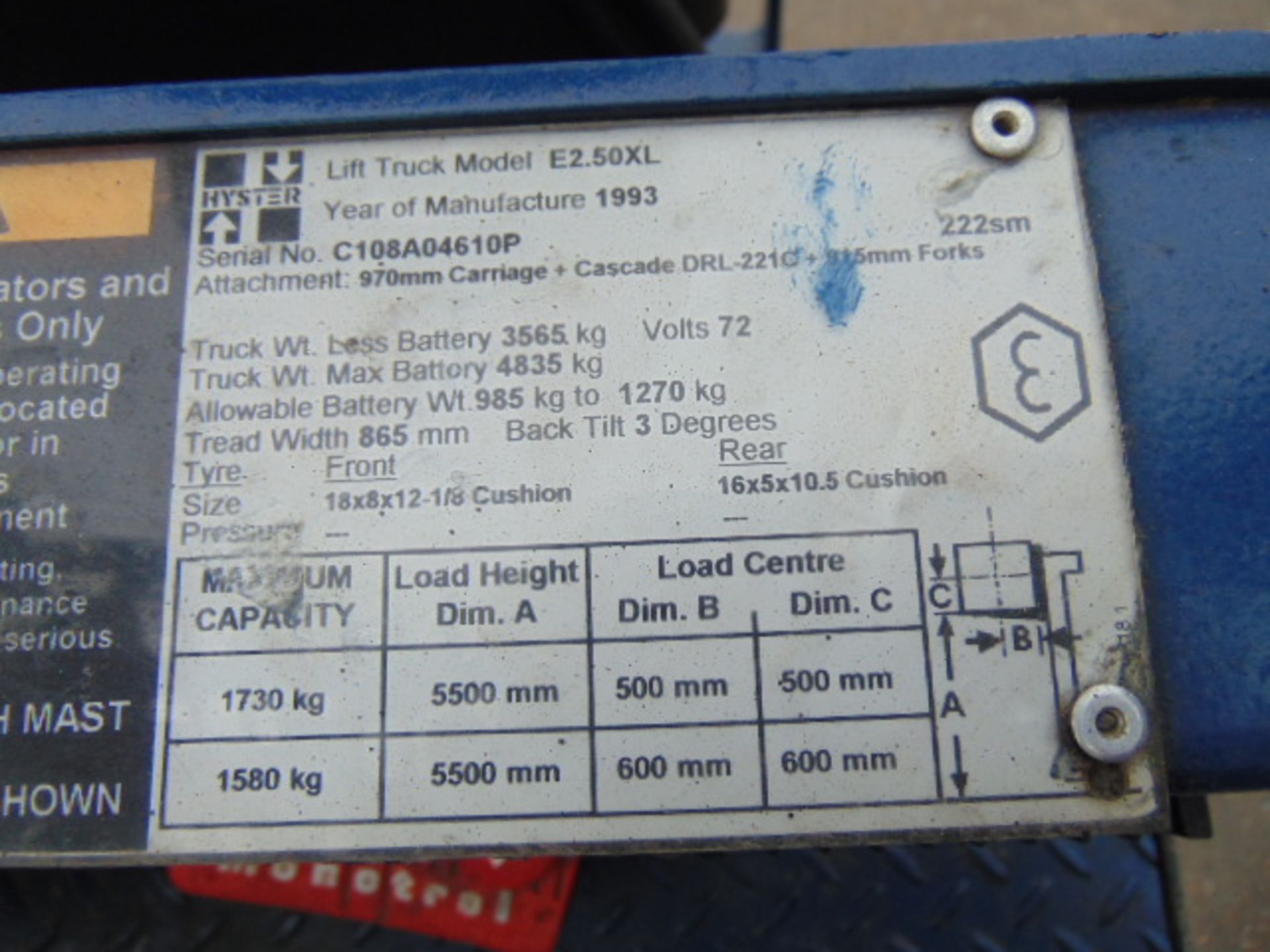 Hyster E2.50 XL Electric Fork Lift Truck c/w Battery Charger - Bild 13 aus 15