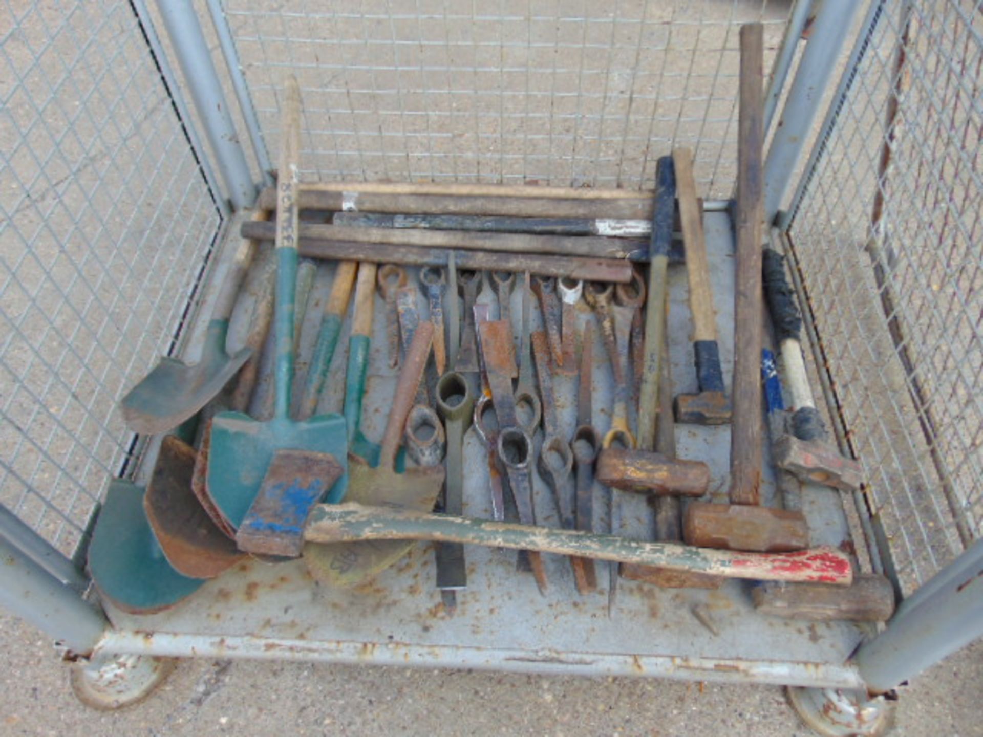 Stillage of Shovels, Picks. Hammers and Axe