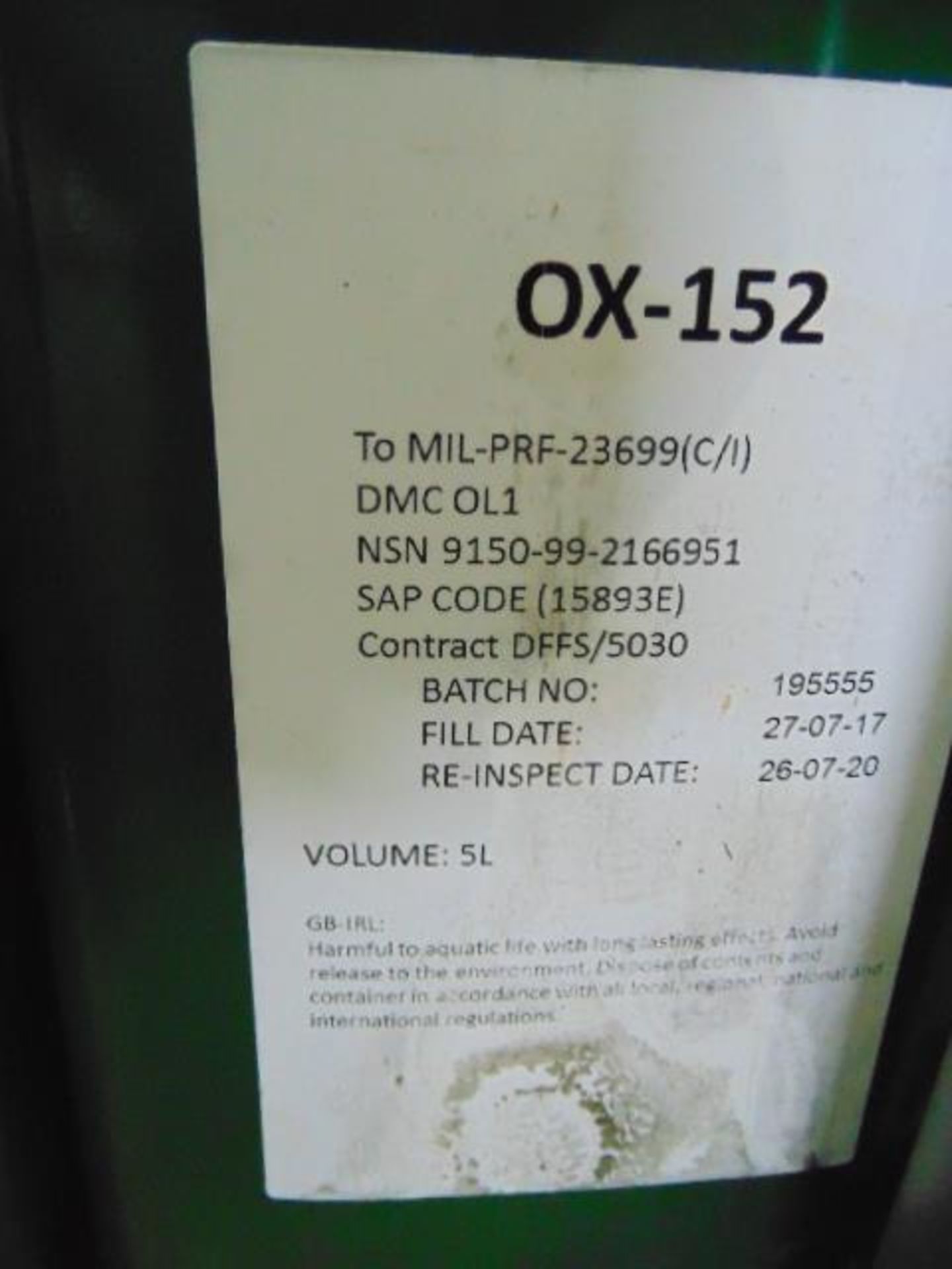 20 x 5 Ltr Cans OX-152 High Spec Turbine Oil Direct from reserve stores - Bild 2 aus 2