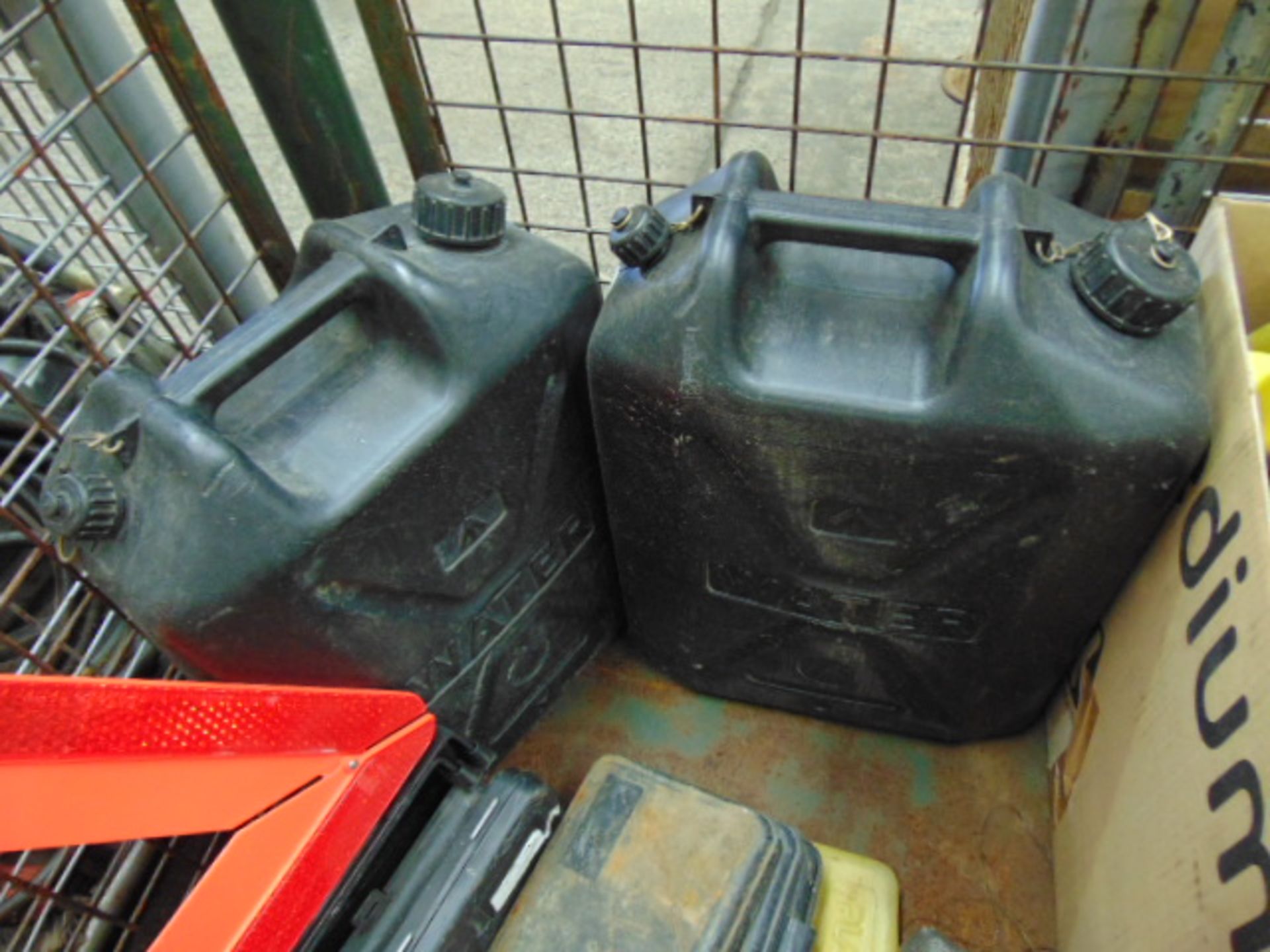 Mixed Stillage of 20 Litre Water Carriers, Thermal Sheets, Warning Triangles, Convoy Flags etc - Image 4 of 8