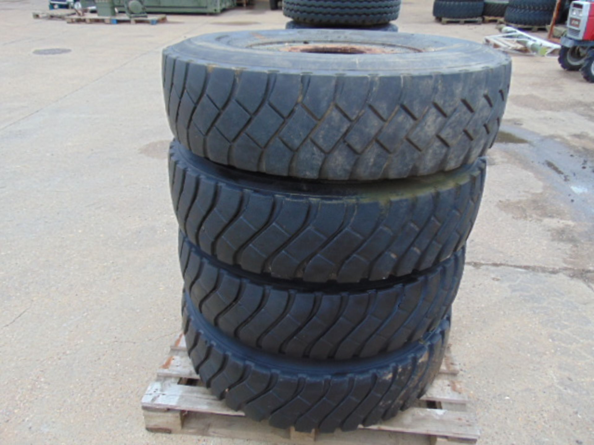 4 x Goodyear 12.00 20 Tyres complete with 8 stud rims - Image 3 of 5