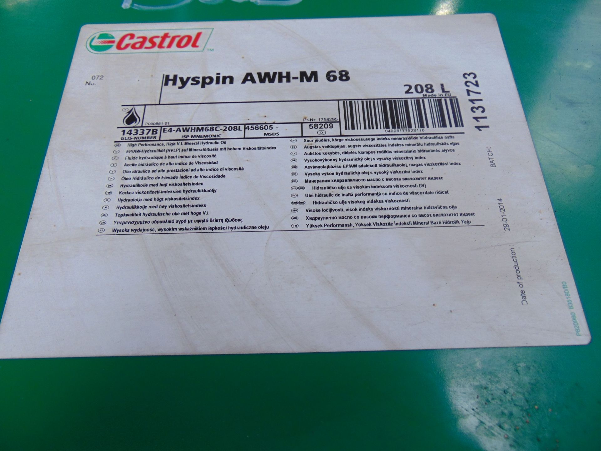 1 x Unissued 208L Drum of Castrol Hyspin AWH-M 68 Hydraulic Oil - Image 5 of 6