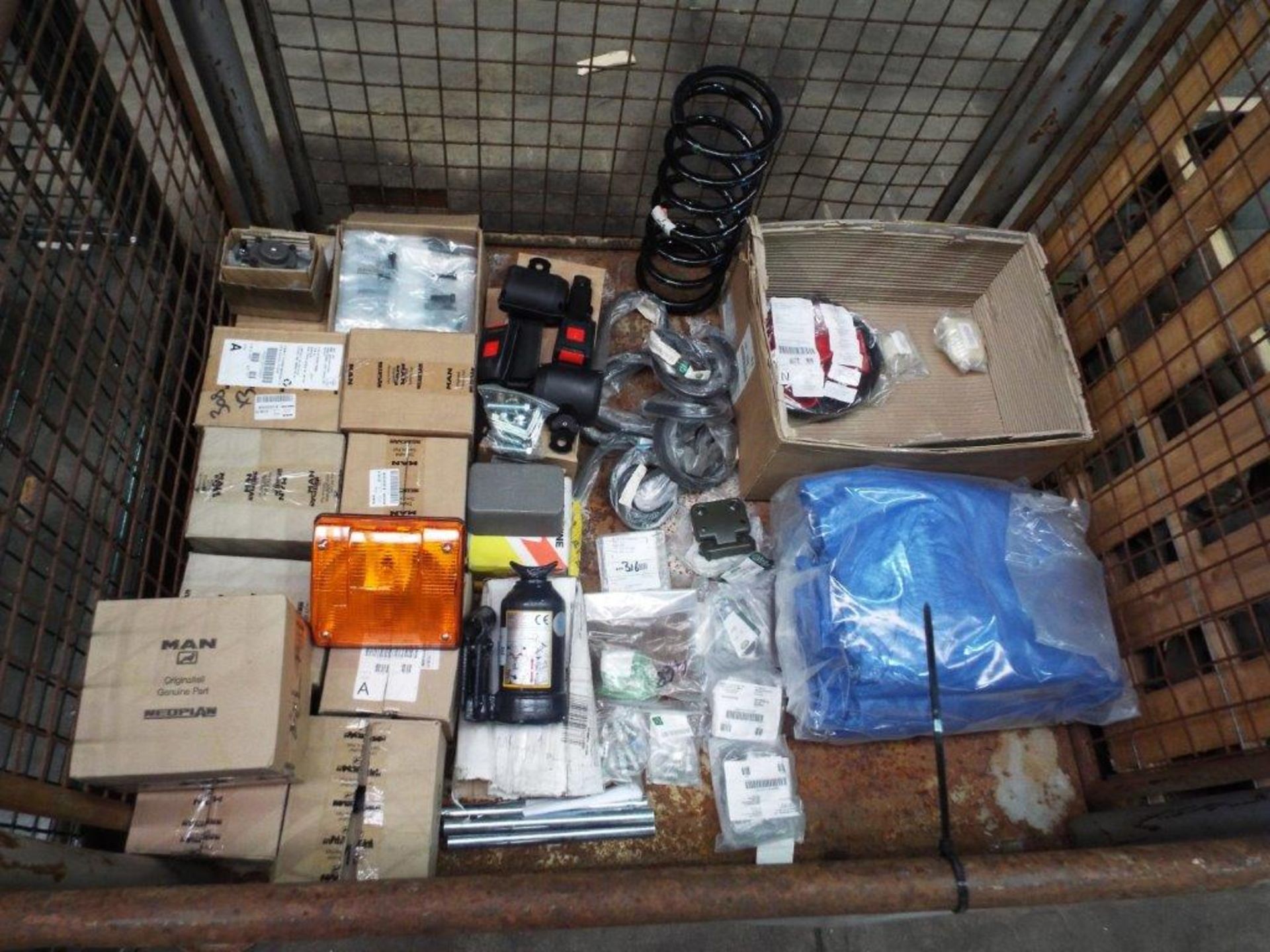 Mixed Stillage of Land Rover Wolf and Truck parts inc, Lock Sets, Bottle Jack, Valves, Lights etc