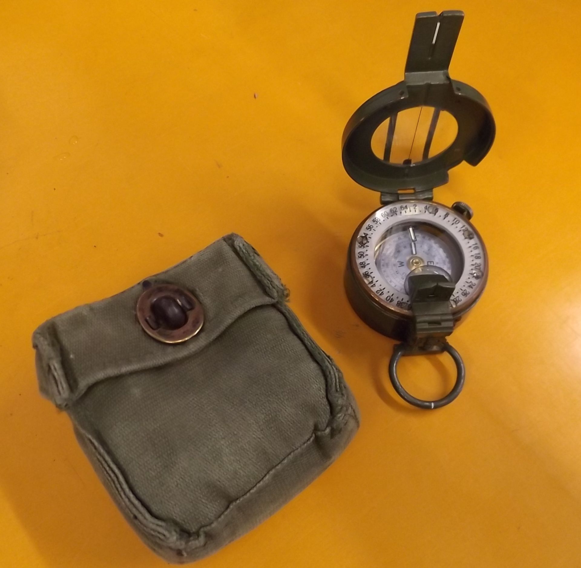 Genuine British Army Stanley Prismatic Marching Compass complete with webbing pouch