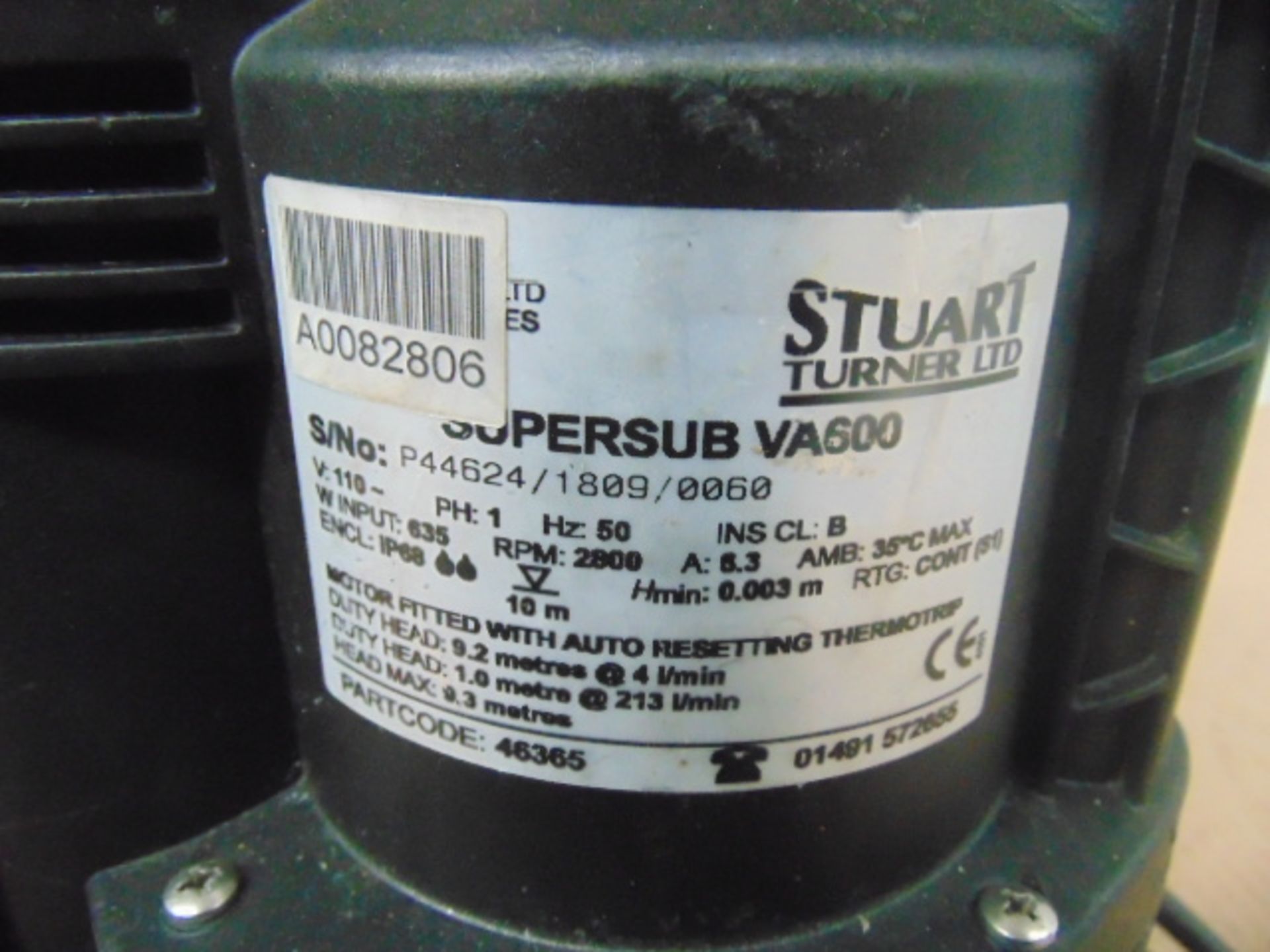 Portable Stuart Turner Supersub VA6000 110V Submersible Water Pump - Bild 4 aus 6