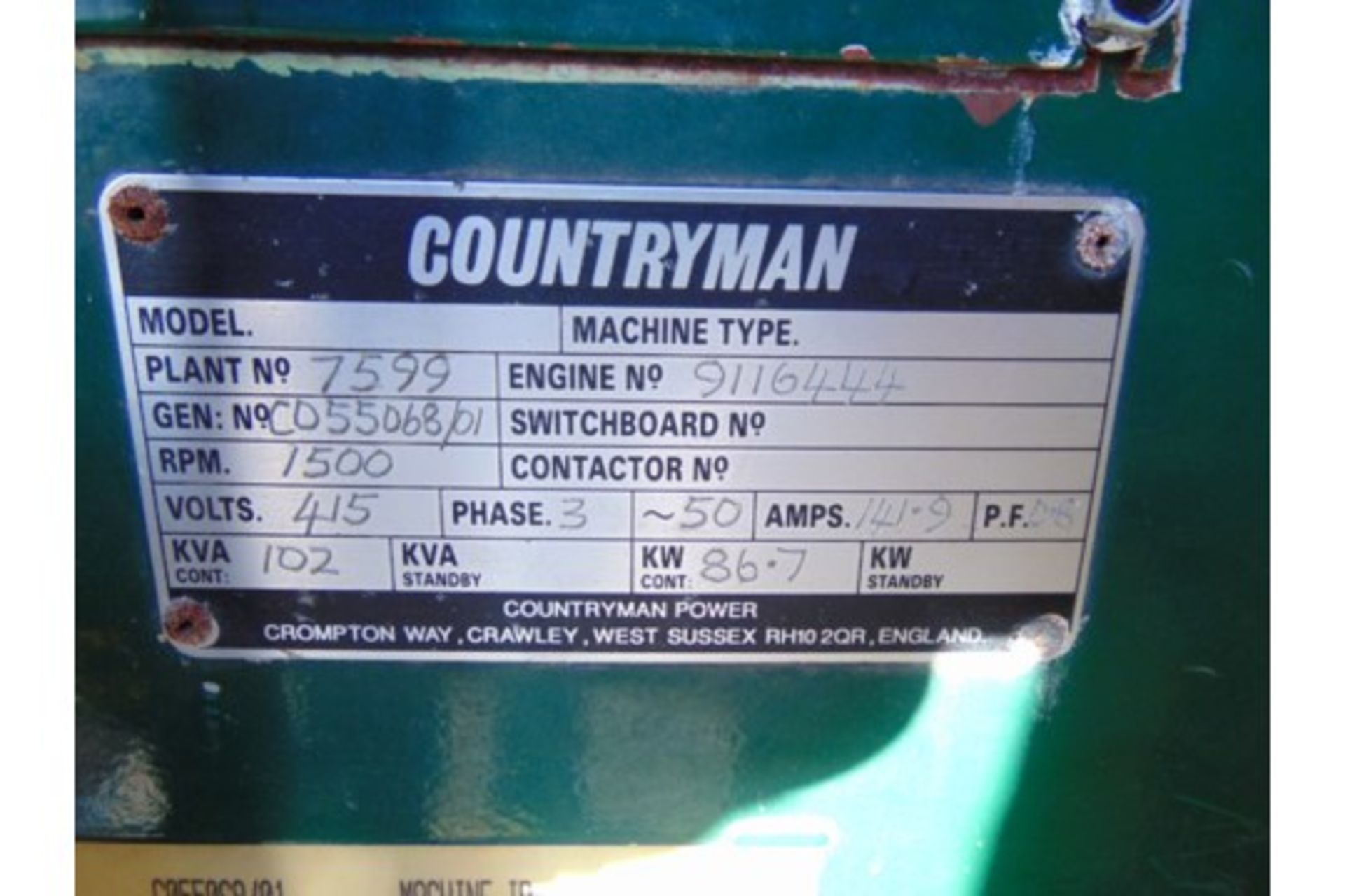 Countryman 102 KVA Containerised Deutz/Stamford Diesel Generator - Image 12 of 23