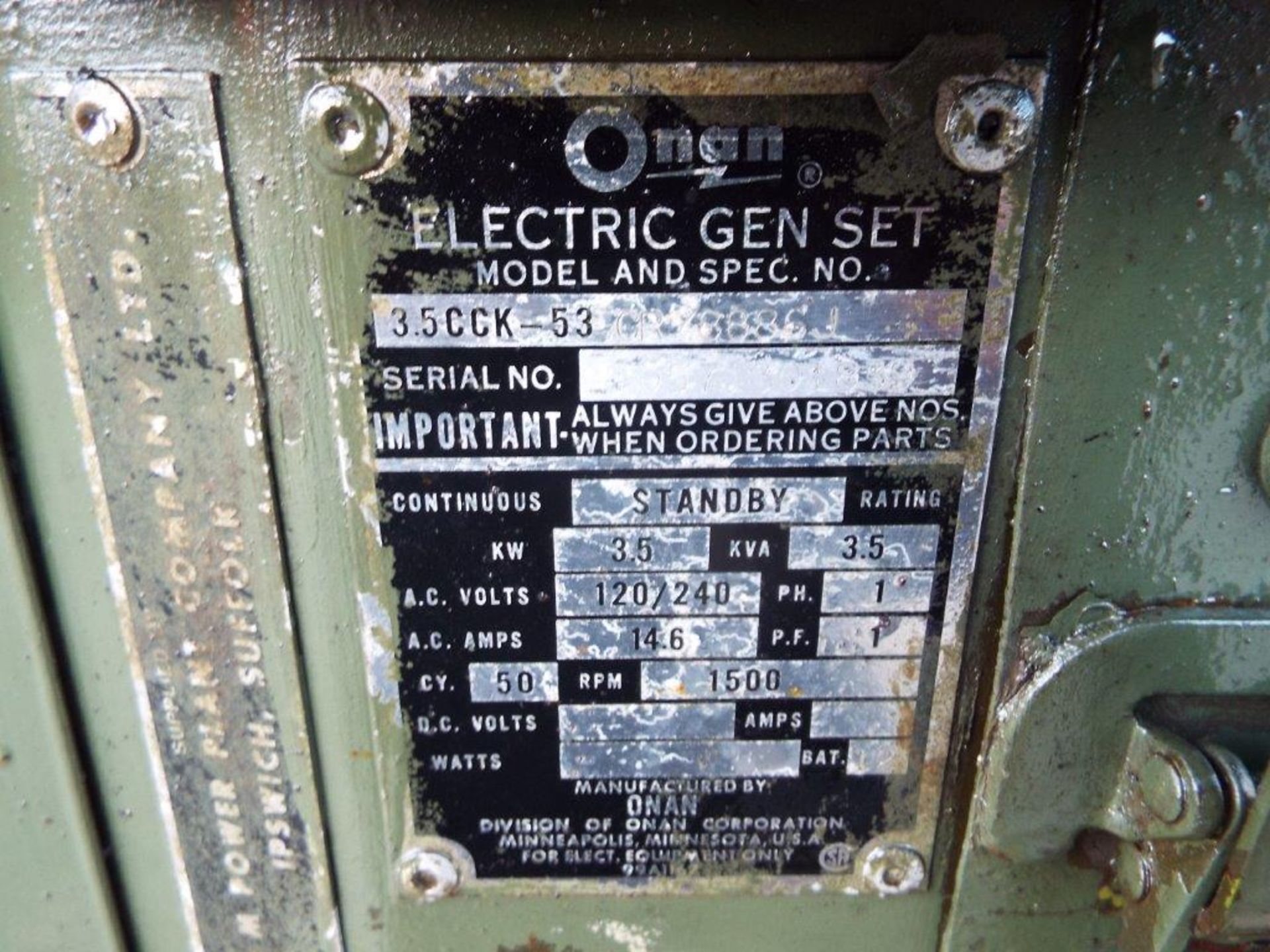 Onan 5.5CCk-53 3.5 kVA, 120/240V Generator - Image 13 of 15