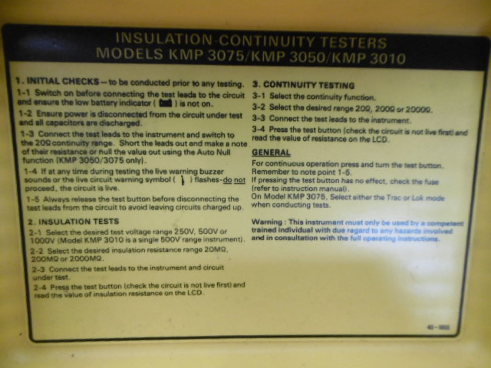 Robin KMP3075DL Continuity and Insulation Test Set - Image 6 of 6