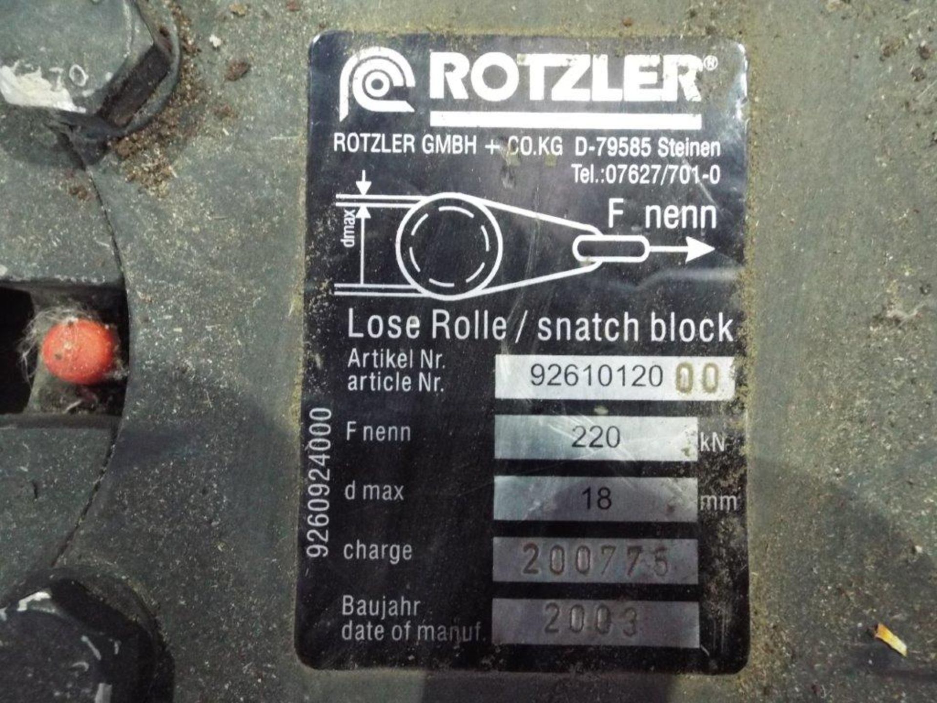 Rotzler 220kN 18mm Snatch Block - Image 4 of 5