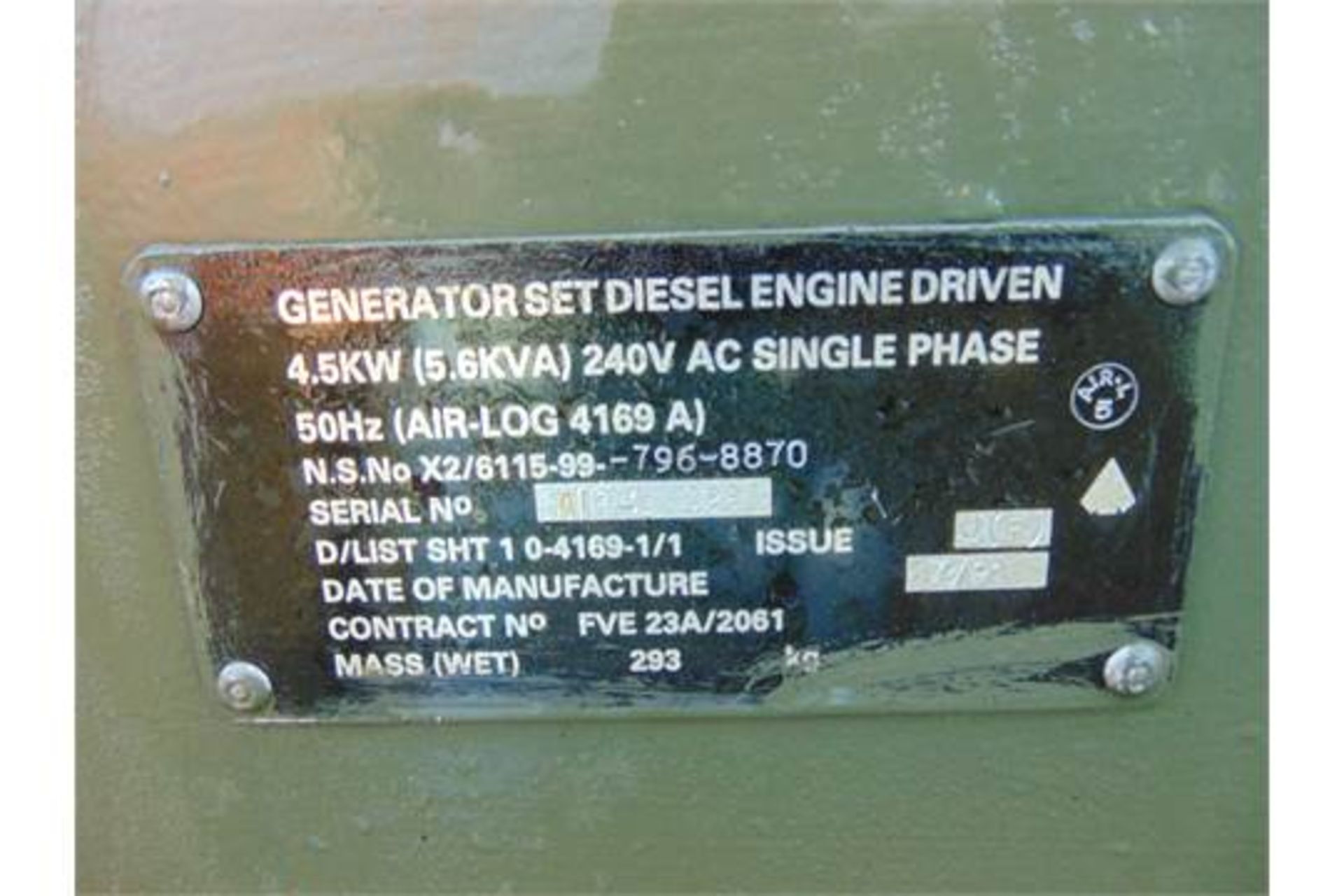 Lister Petter Air Log 4169 A 5.6 KVA Diesel Generator - Image 4 of 6