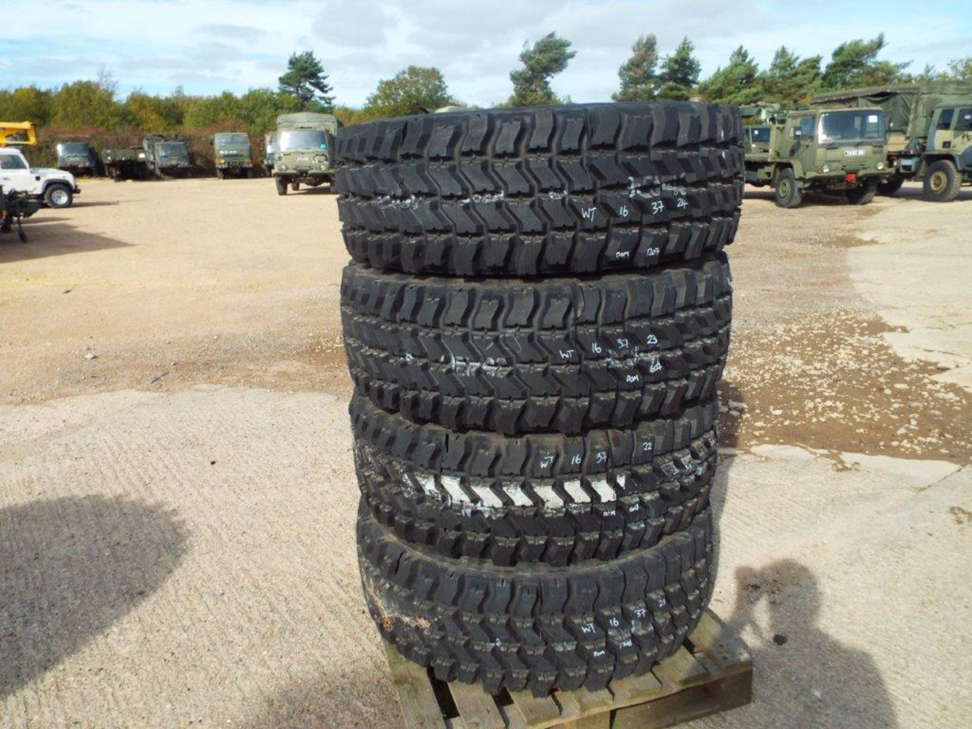 4 x Goodyear MV/T 395/85 R20 Tyres with 10 Stud Rims