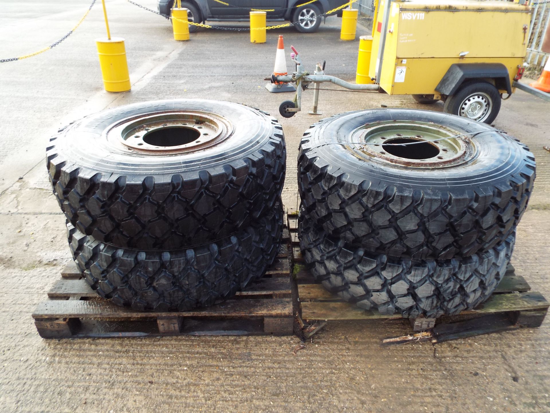 4 x Michelin XZL 365/85 R20 Tyres with Runflat Inserts and 10 Stud Rims