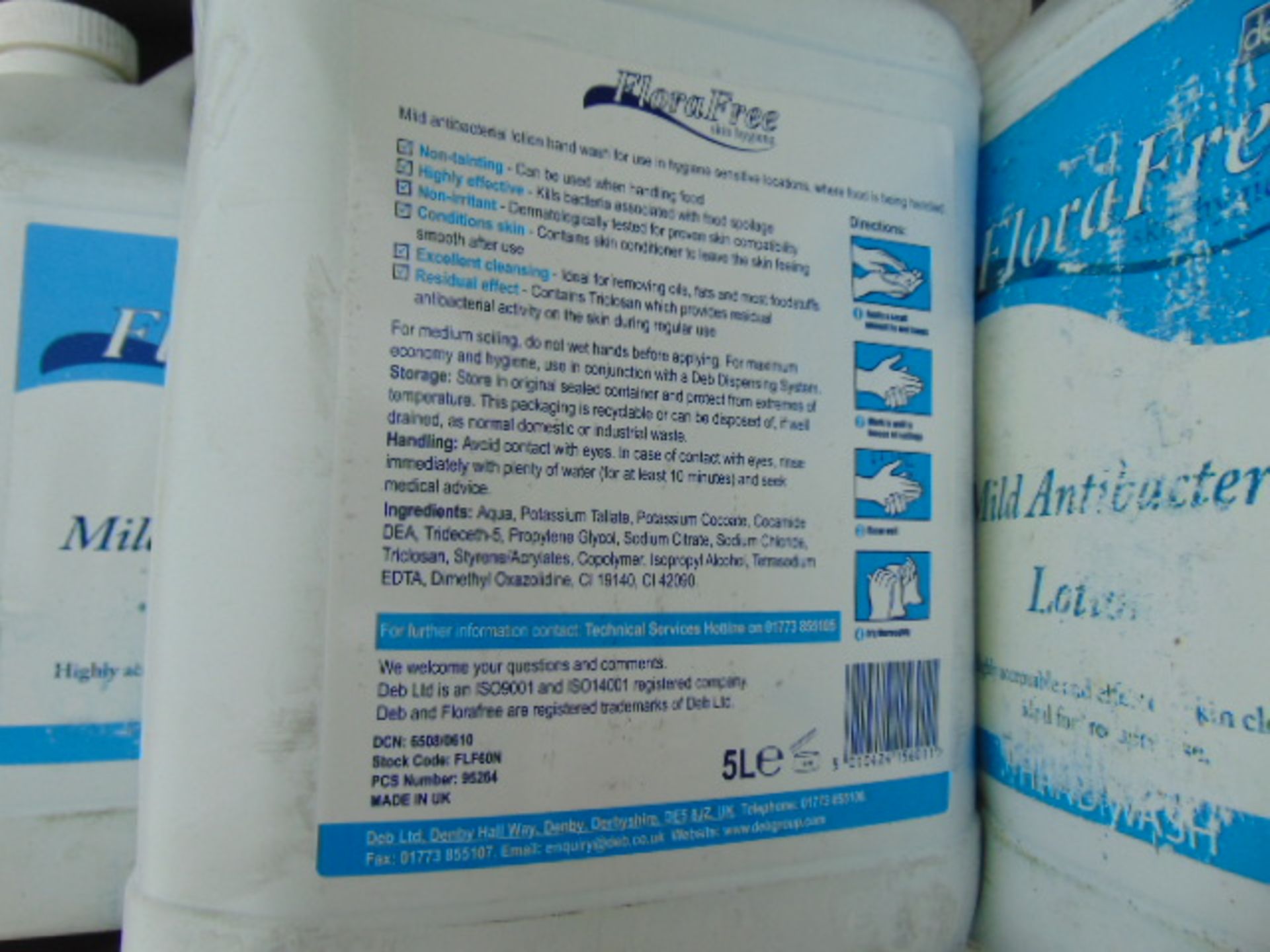 11 x DEB Flora Free Mild Antibacterial Lotion Hand Wash 5L - Image 4 of 5