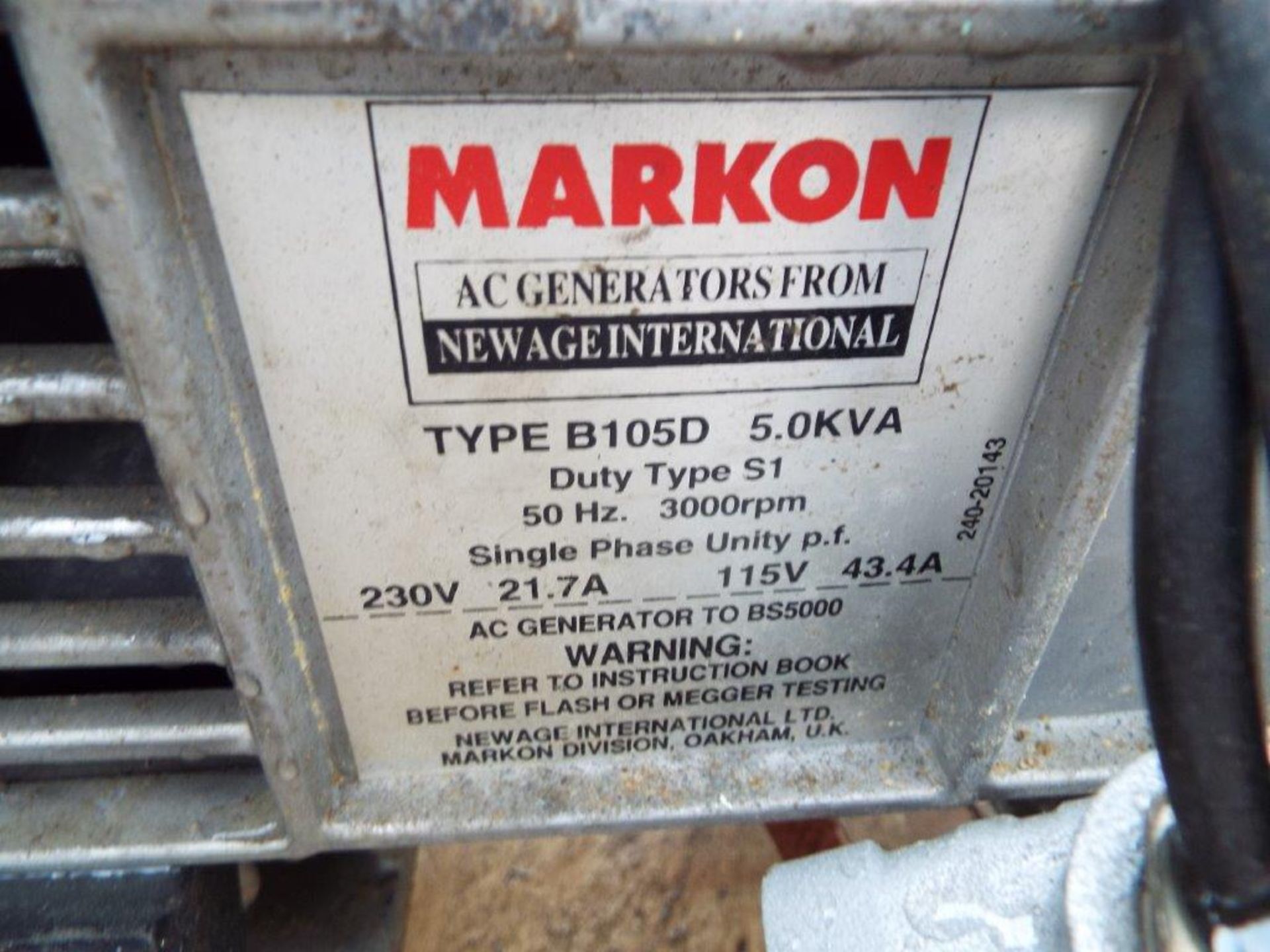 Lister Petter Markon 5 KVA Single Phase Diesel Generator - Image 7 of 11