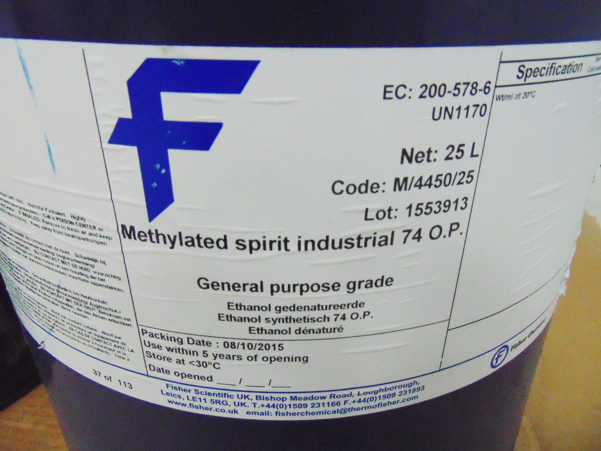 3 x Unissued 25L Drums of Industrial Methylated Spirit, 74 0.P. - Bild 3 aus 3