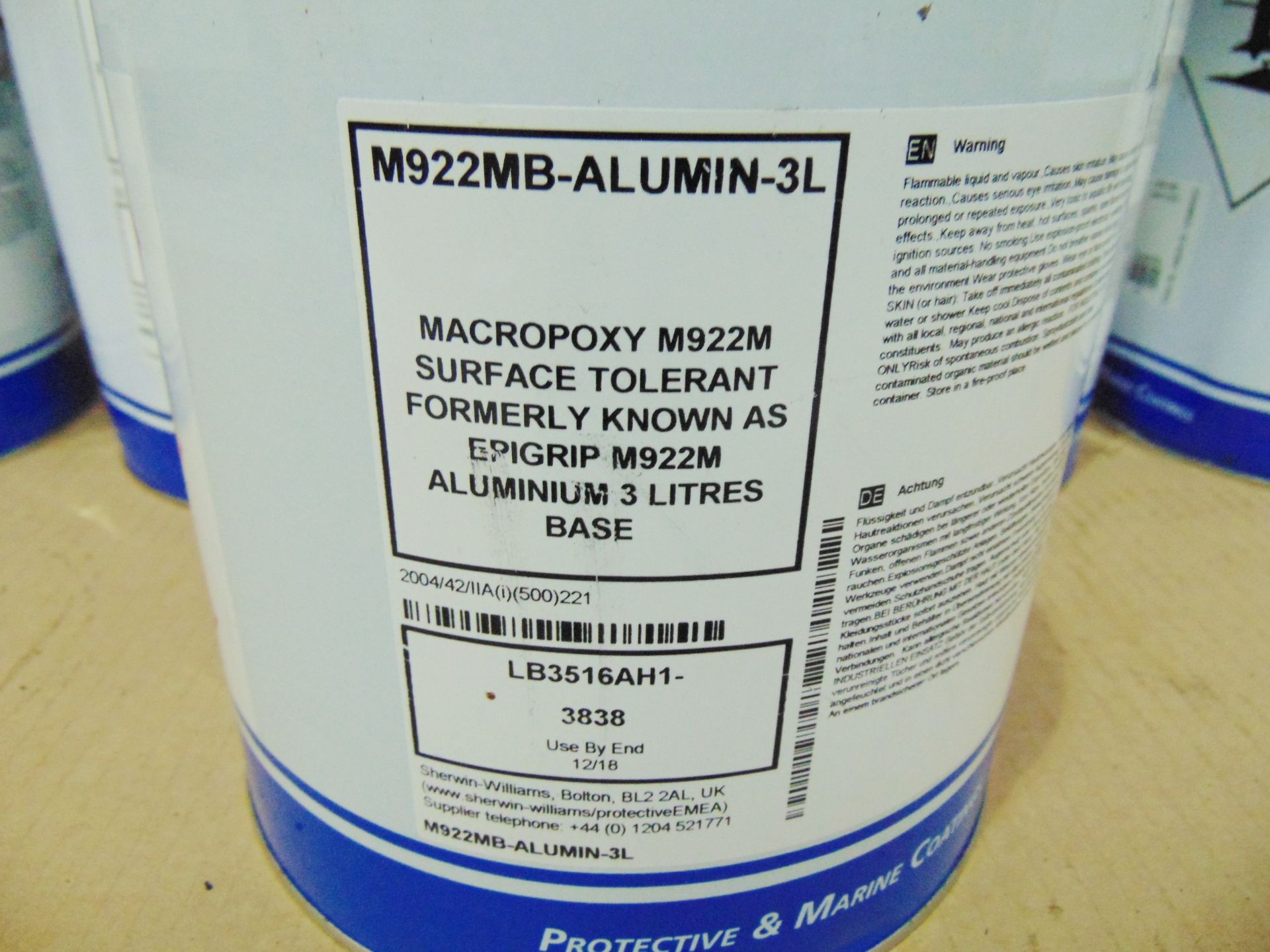 9 x Unissued Sherwin-Williams M922MB-Alumin 4L 2 Pack Macropoxy - Image 3 of 4