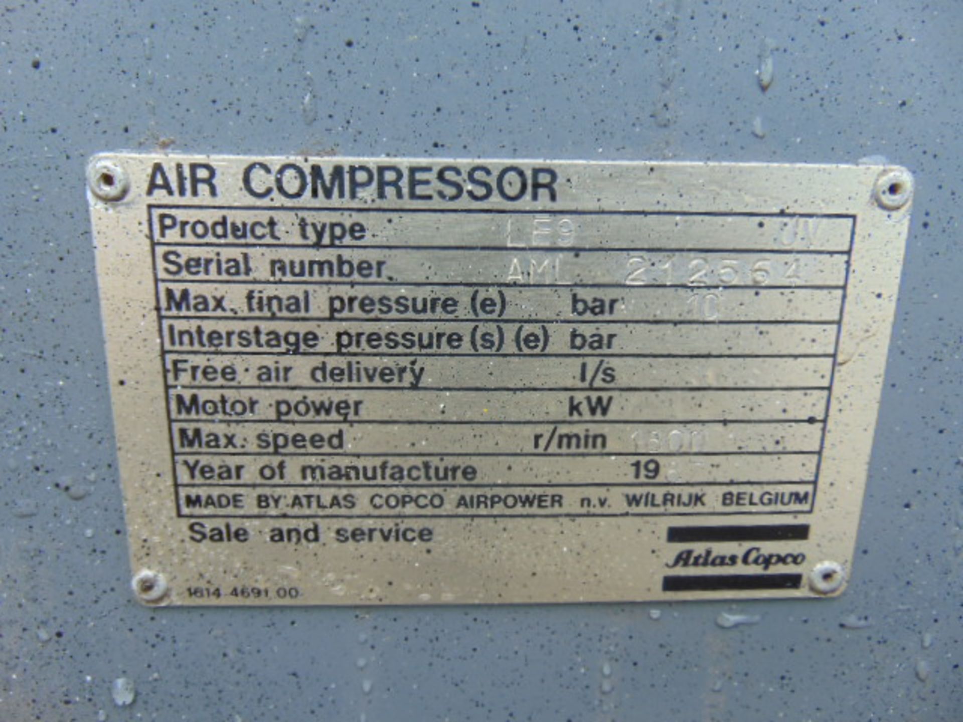 Atlas Copco LE9 Trolley Mounted Air Compressor with Hoses etc - Image 13 of 20