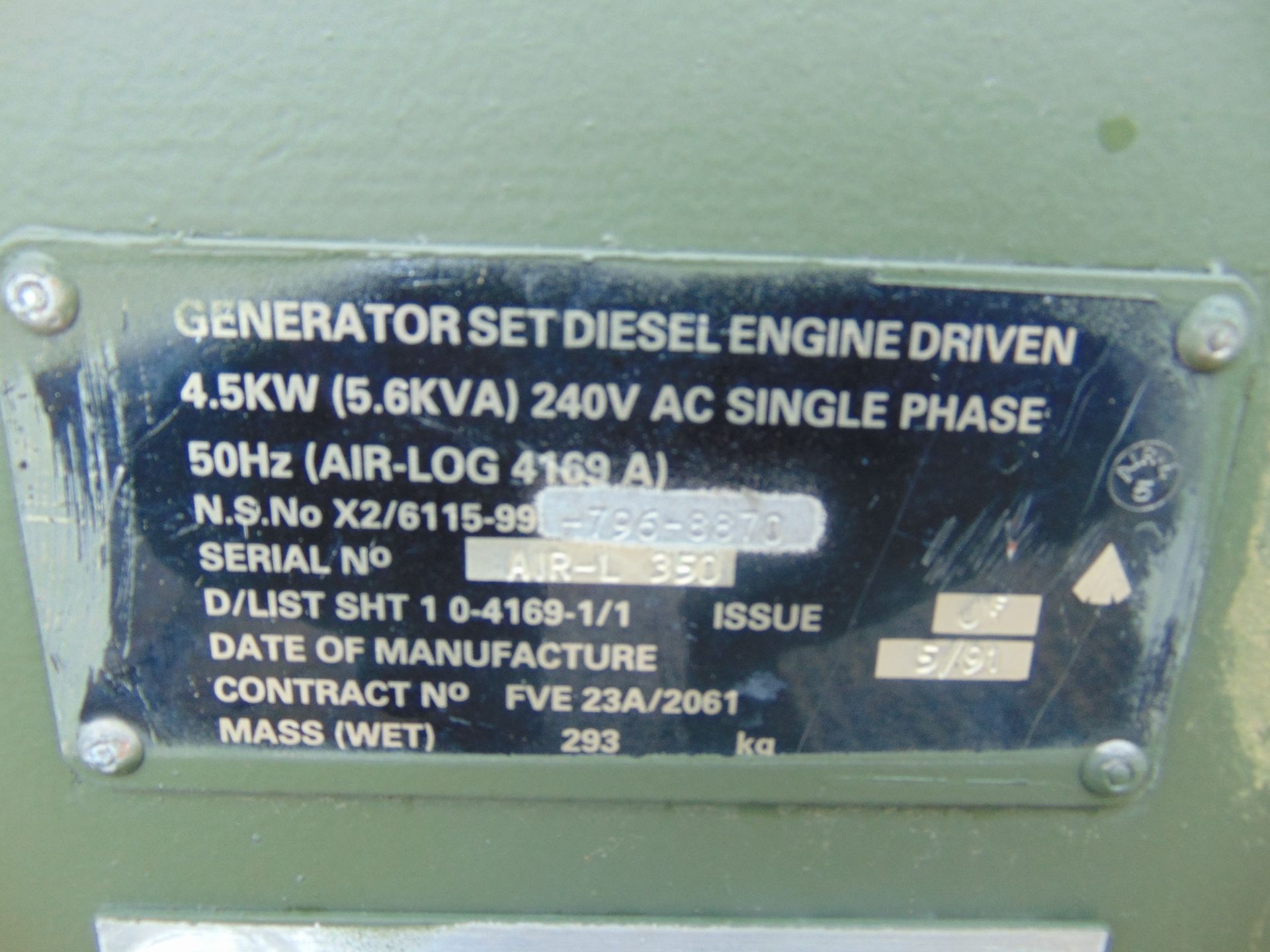 Lister Petter Air Log 4169 A 5.6 KVA Diesel Generator - Bild 13 aus 17