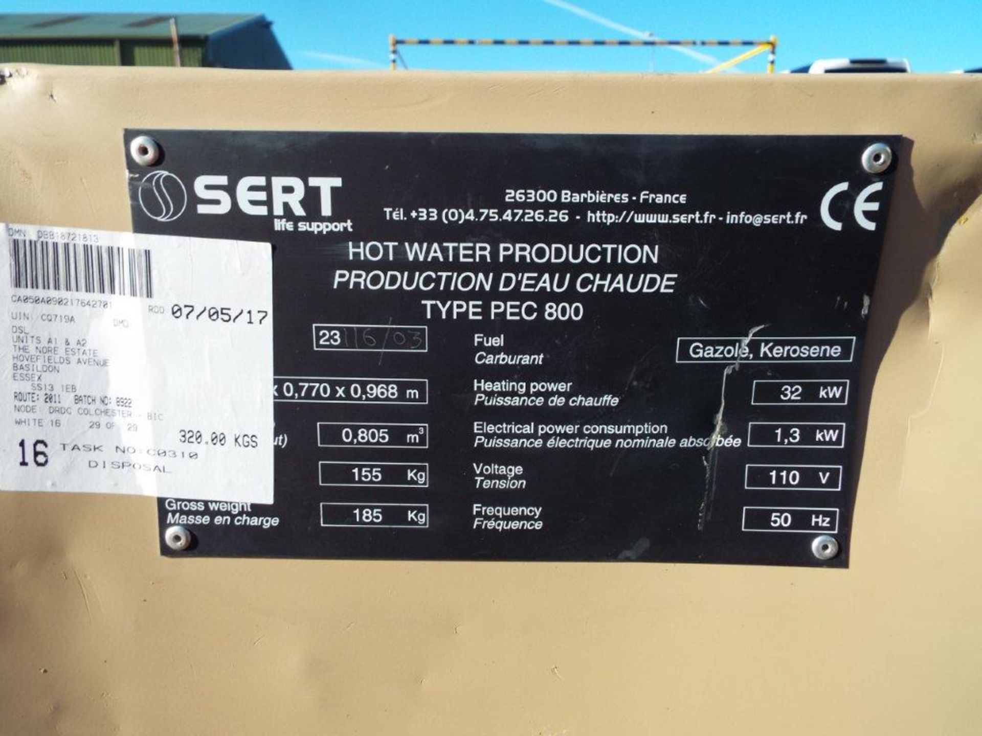 Sert PEC 800 Diesel/Kerosene Fired Field Water Heater - Image 3 of 9