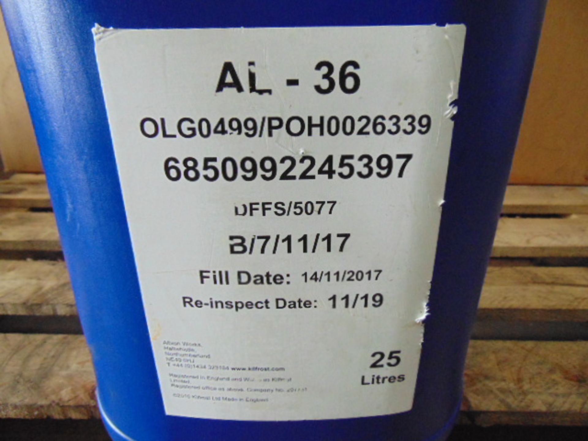 1 x Unissued 25L Tub of Kilfrost AL-36 Aircraft Windscreen Washer & De-Icer - Image 2 of 2