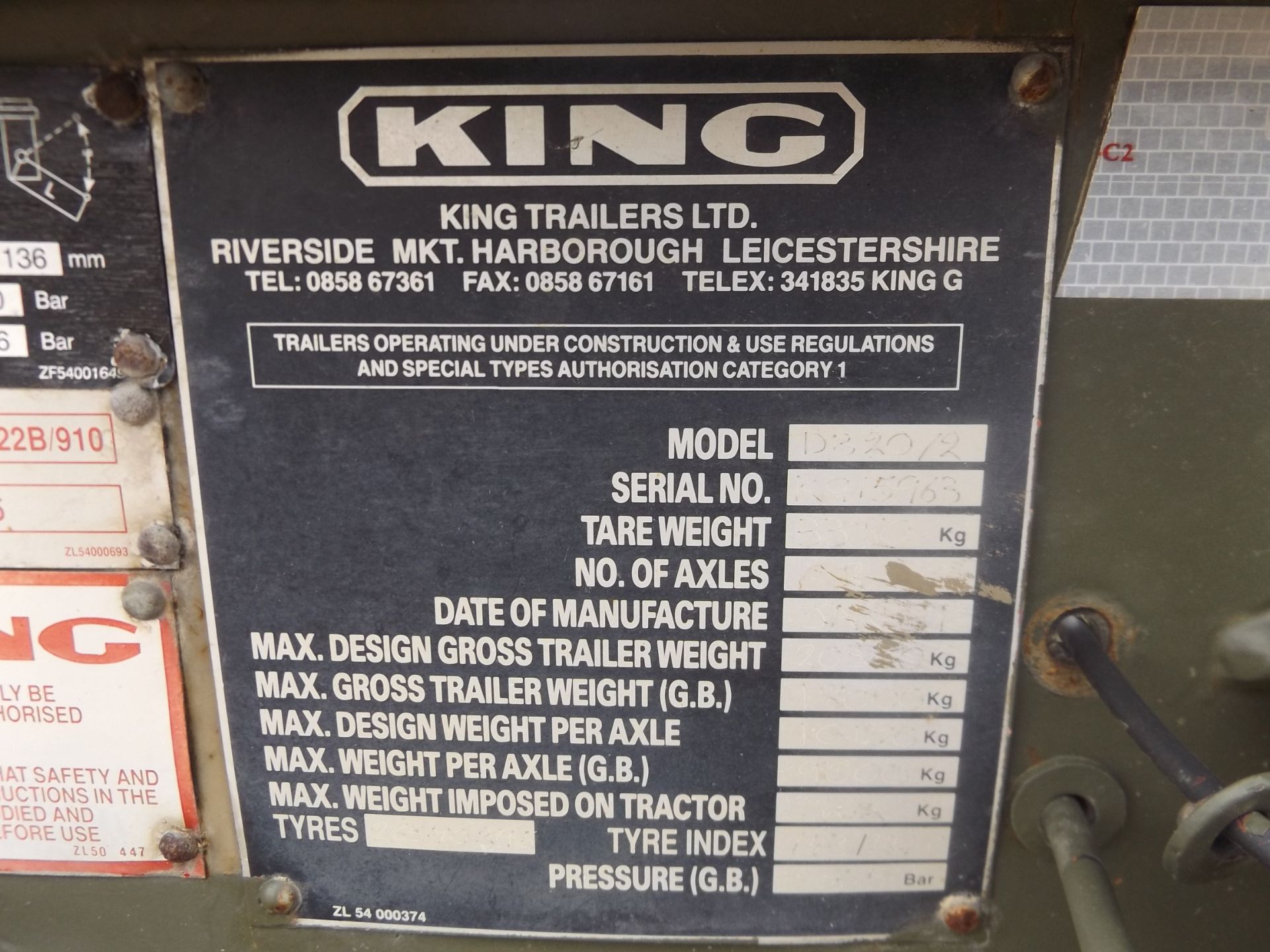 King DB 2 Axle 15 Tonne Skeletal drops/skip/container Trailer - Image 5 of 10
