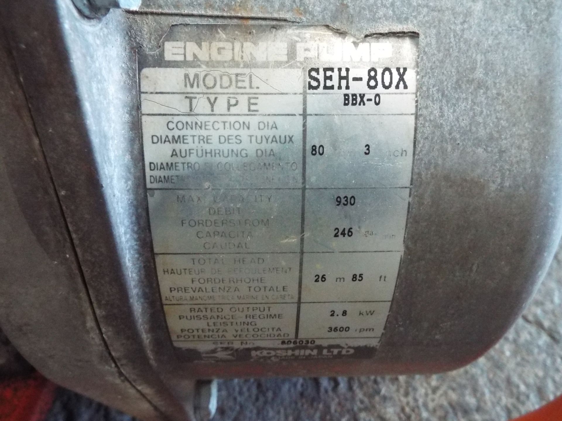 SEH-80X Honda Powered Koshin Water Pump - Image 7 of 9