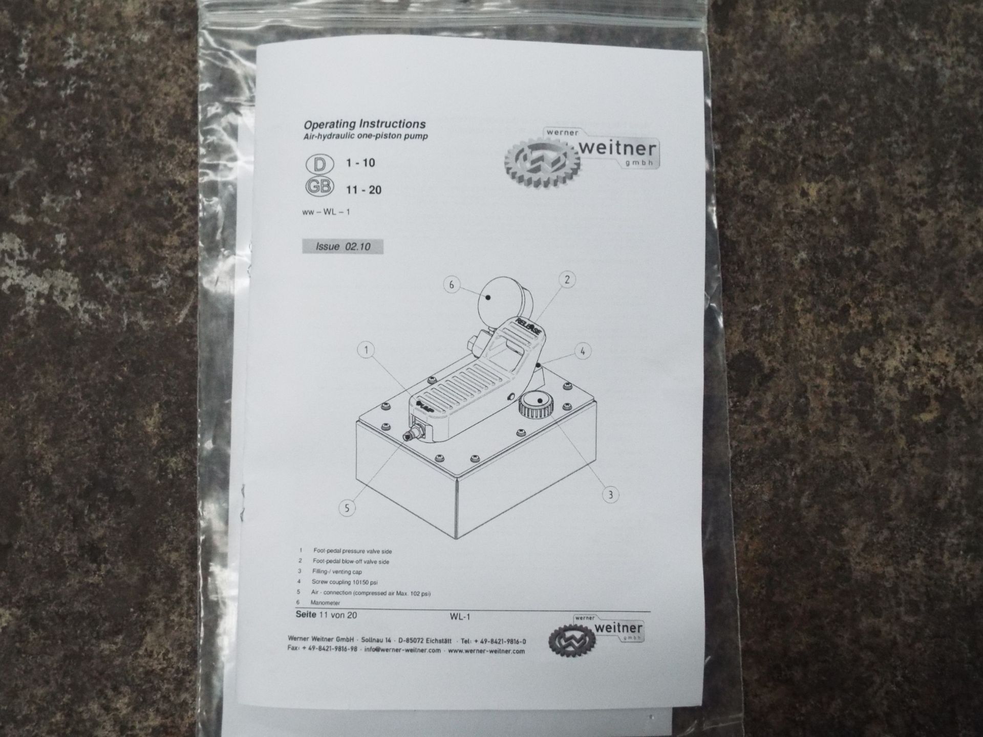 Werner Weitner GmbH ww-WL-1 700 Bar Air-Hydraulic Pump - Bild 6 aus 6