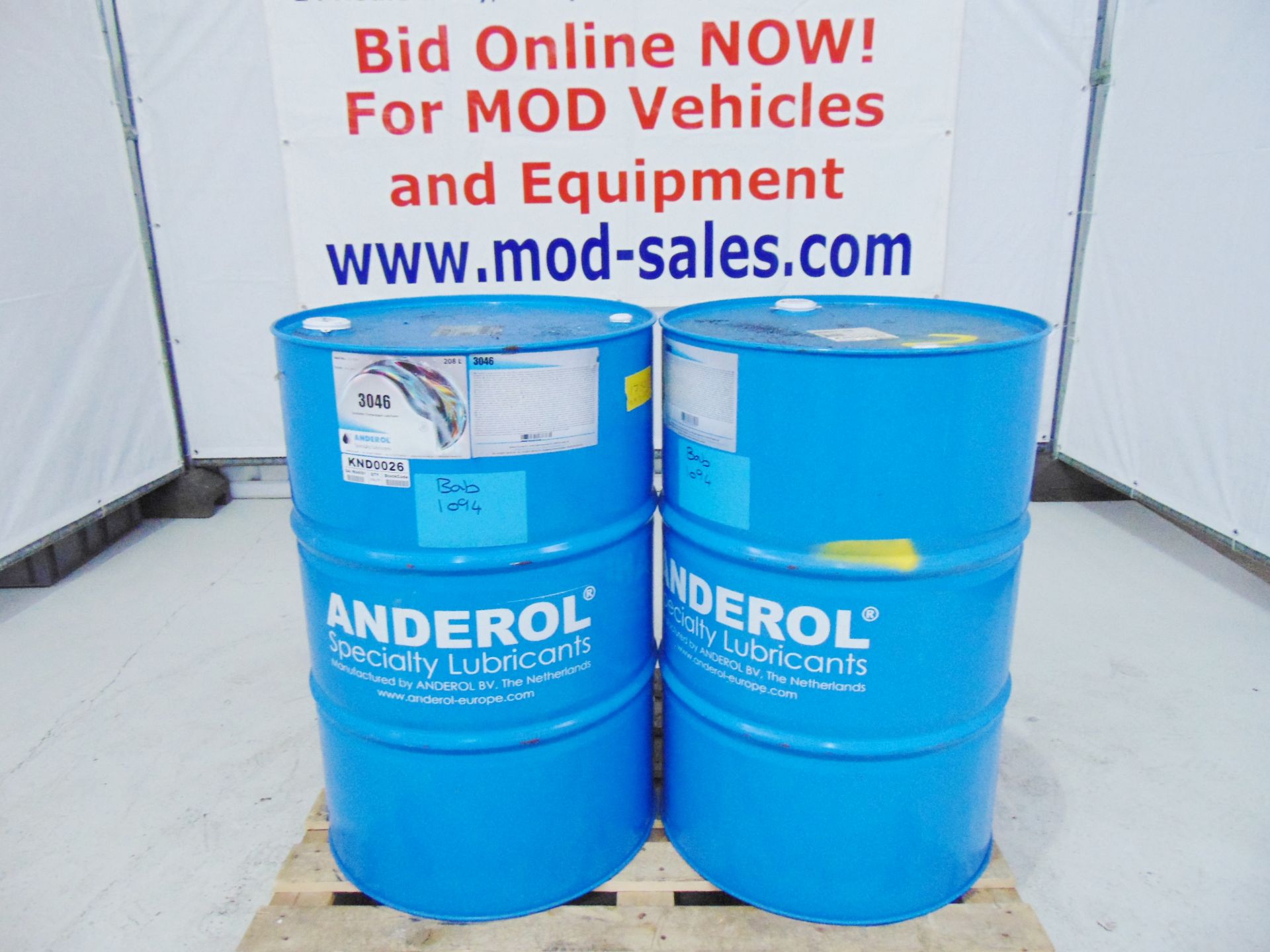 2 x Unissued 208L Barrels of Anderol 3046 Synthetic Compressor Oil