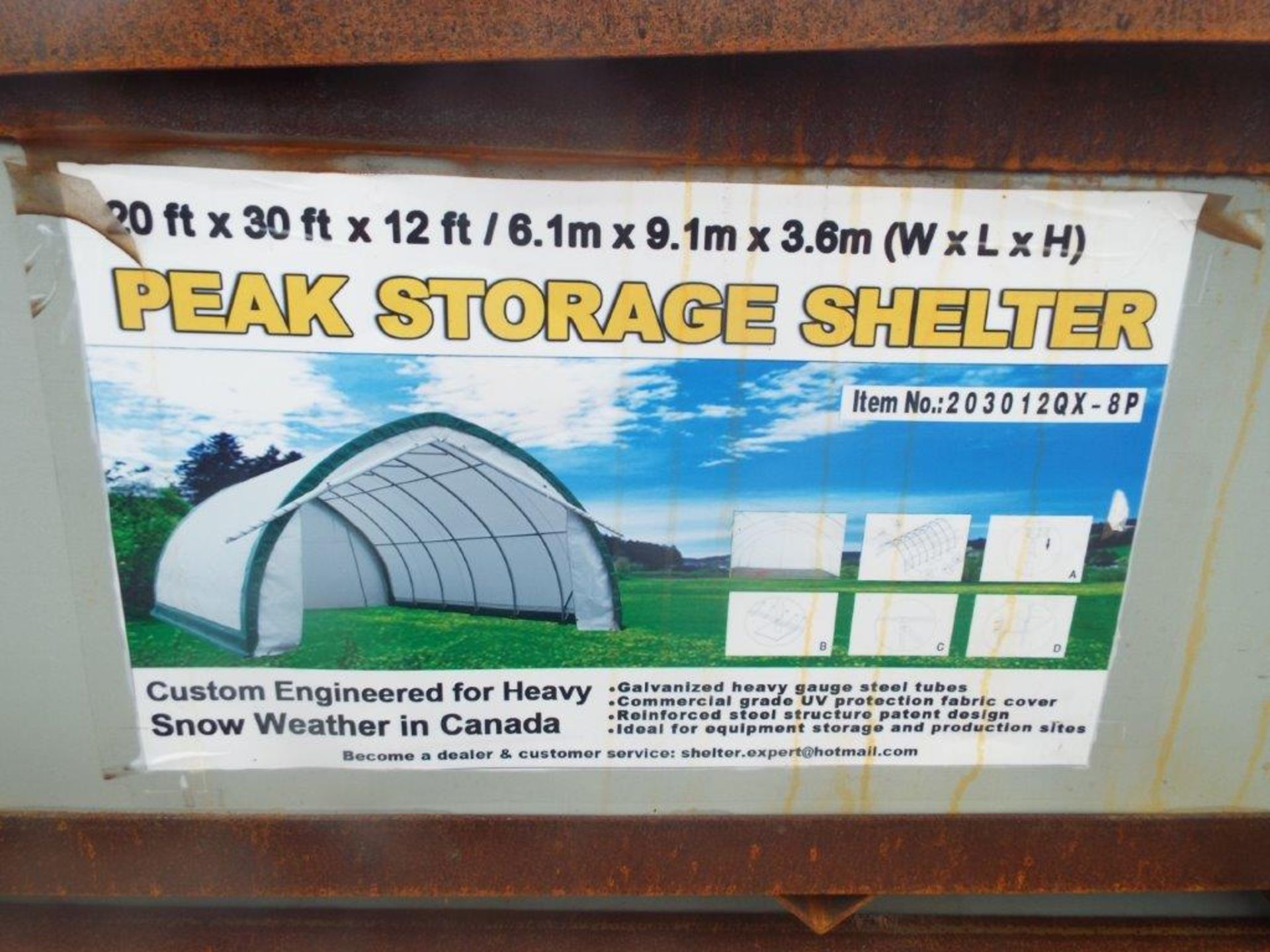 Heavy Duty Peak Storage Shelter 20'W x 30'L x 12' H P/No 203012QX-8P - Image 2 of 4