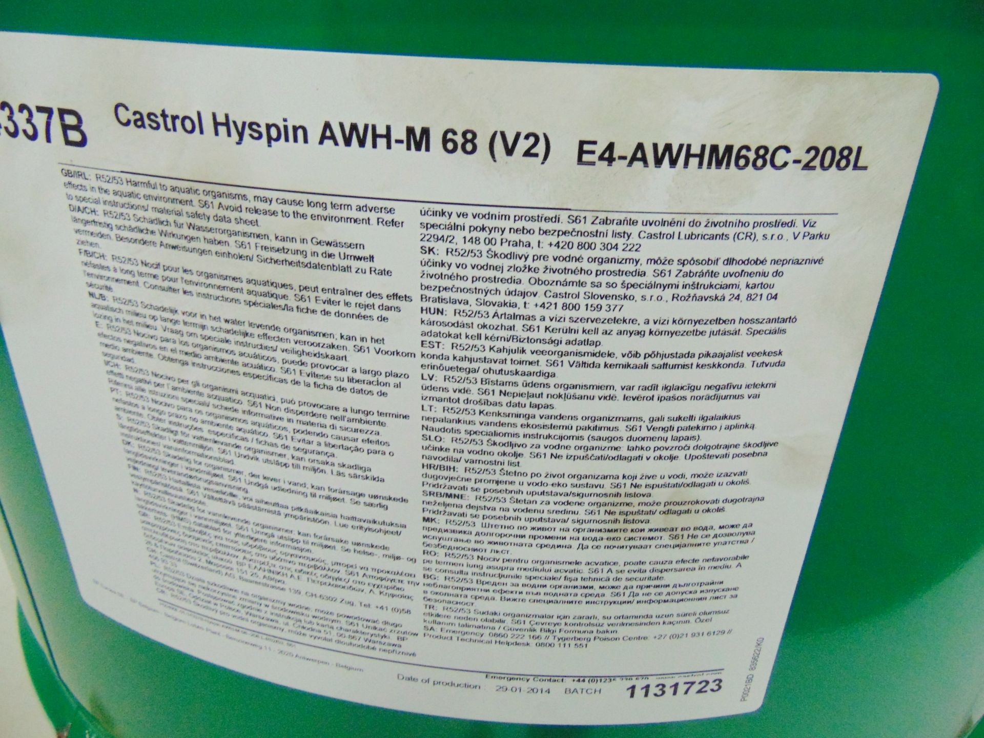 1 x Unissued 208L Drum of Castrol Hyspin AWH-M 68 Hydraulic Oil - Image 3 of 6