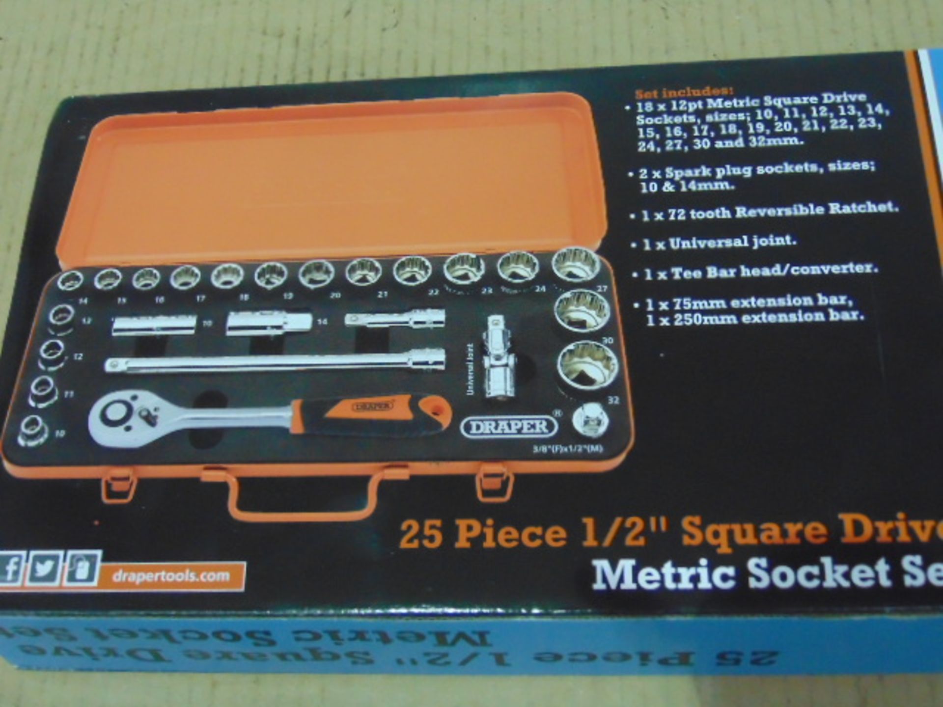 Draper Retro Edition 25pc 1/2" Metric Socket Set - Image 7 of 10